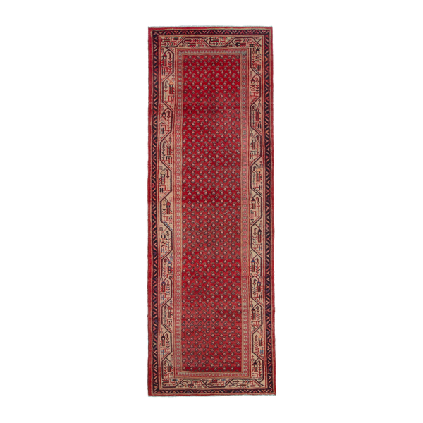Persian Arak runner rug in deep red and antique gold, 3'7" x 10'8"