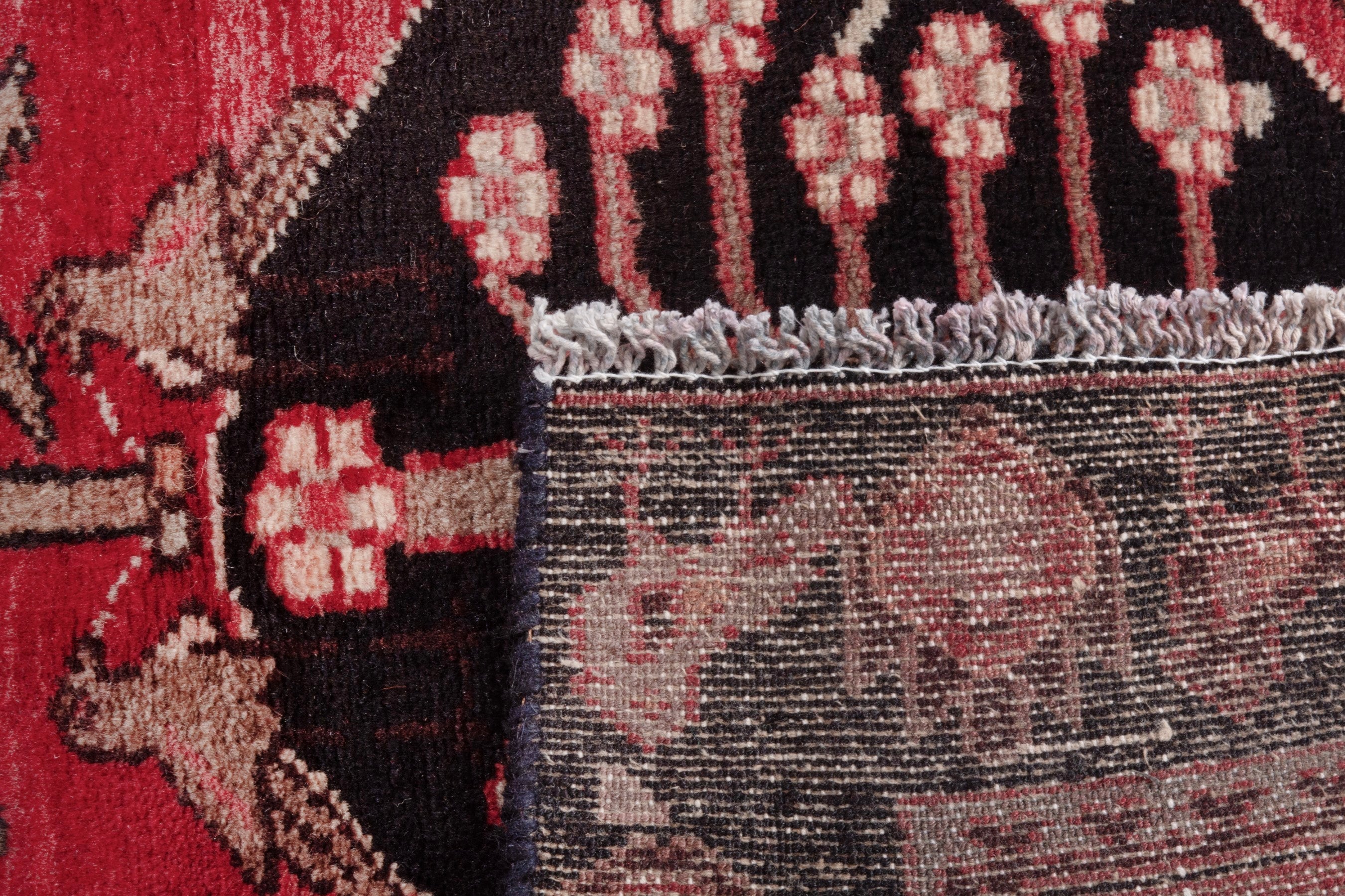 Persian Hamedan runner rug in deep red and navy, view 21 of 21
