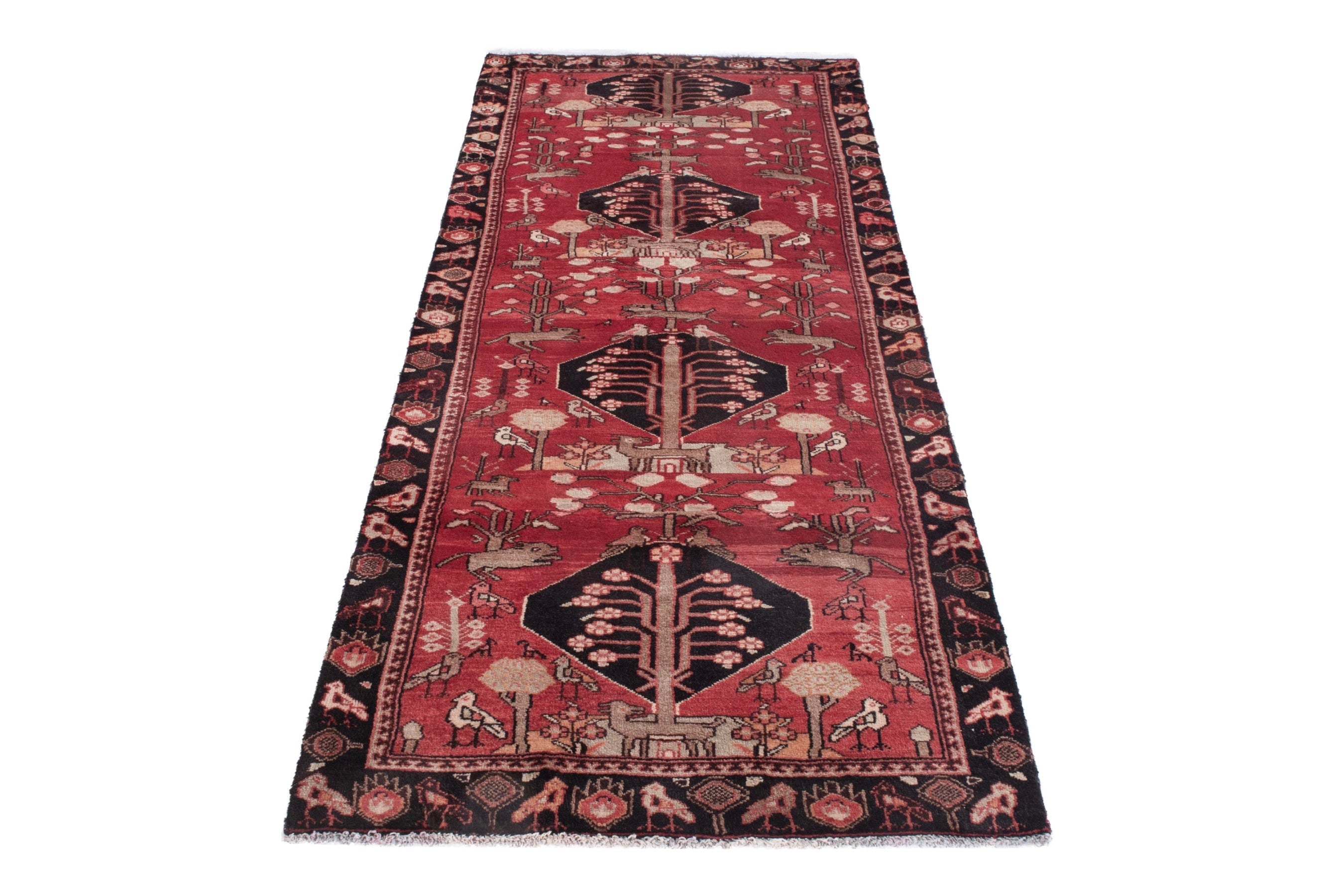 Persian Hamedan runner rug in deep red and navy, view 2 of 21