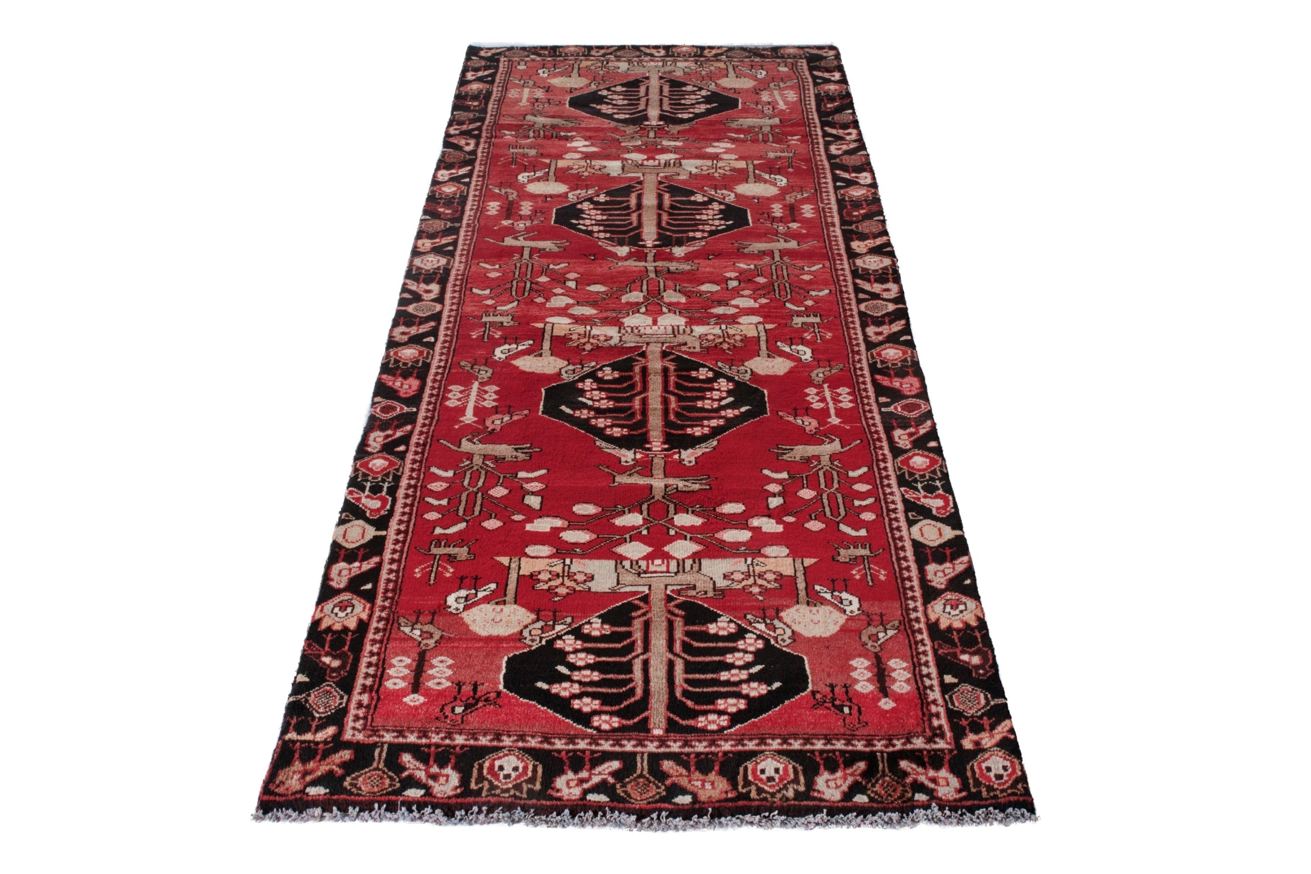 Persian Hamedan runner rug in deep red and navy, view 3 of 21