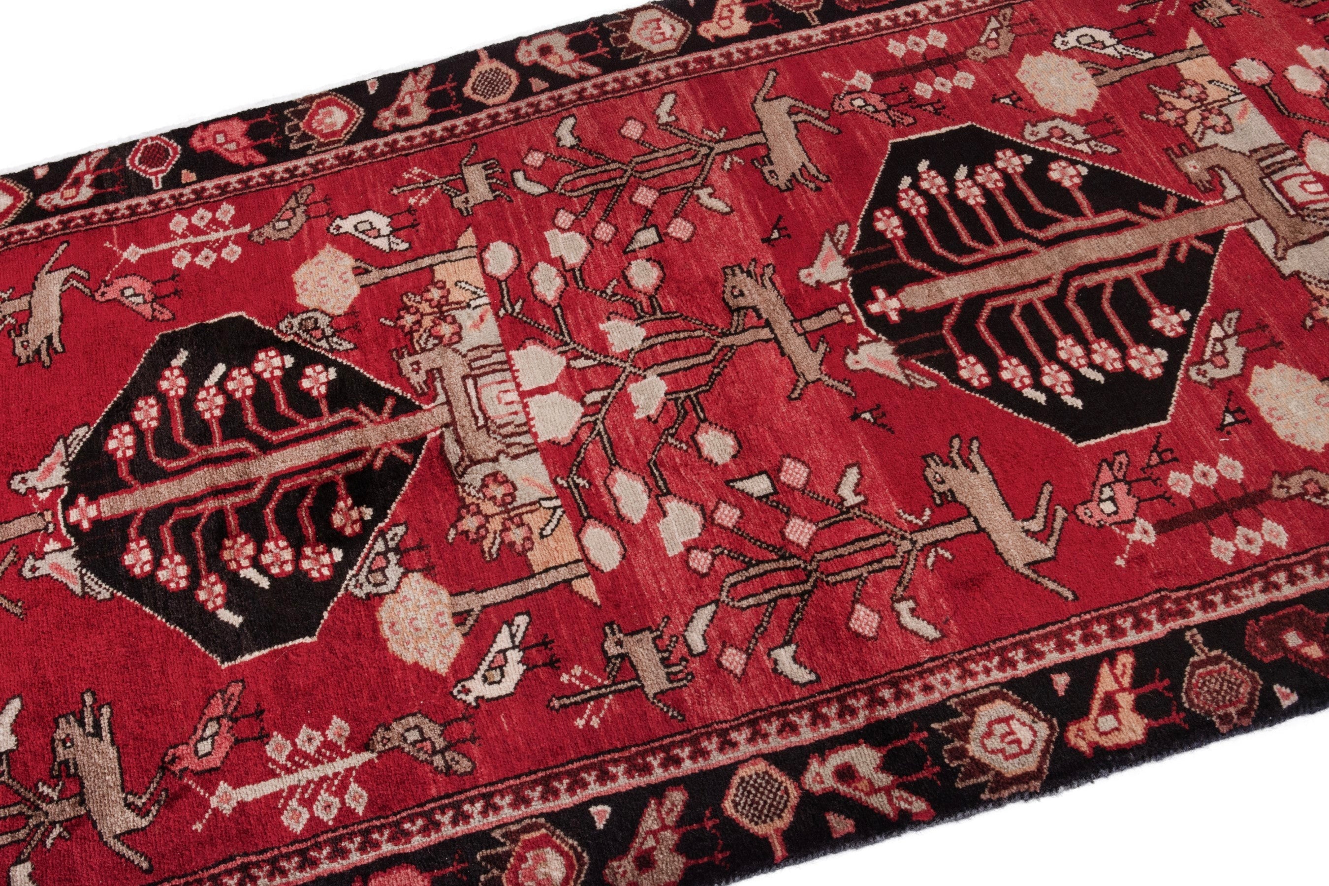 Persian Hamedan runner rug in deep red and navy, view 4 of 21