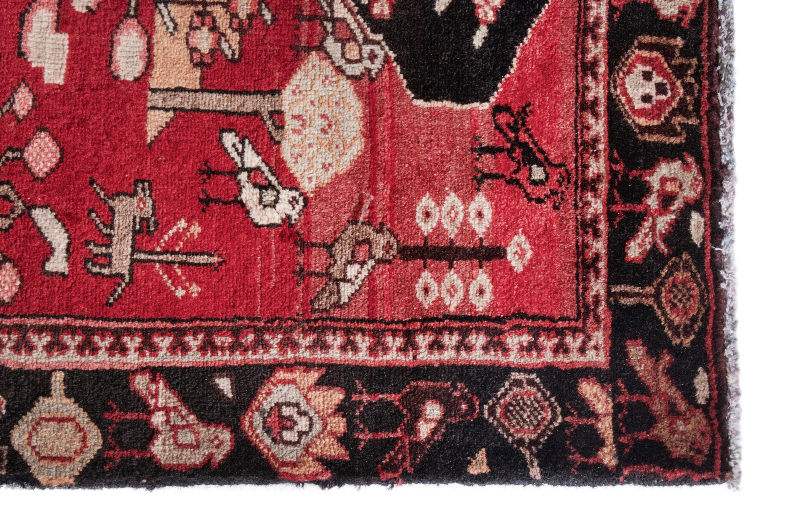 Persian Hamedan runner rug in deep red and navy, view 7 of 21
