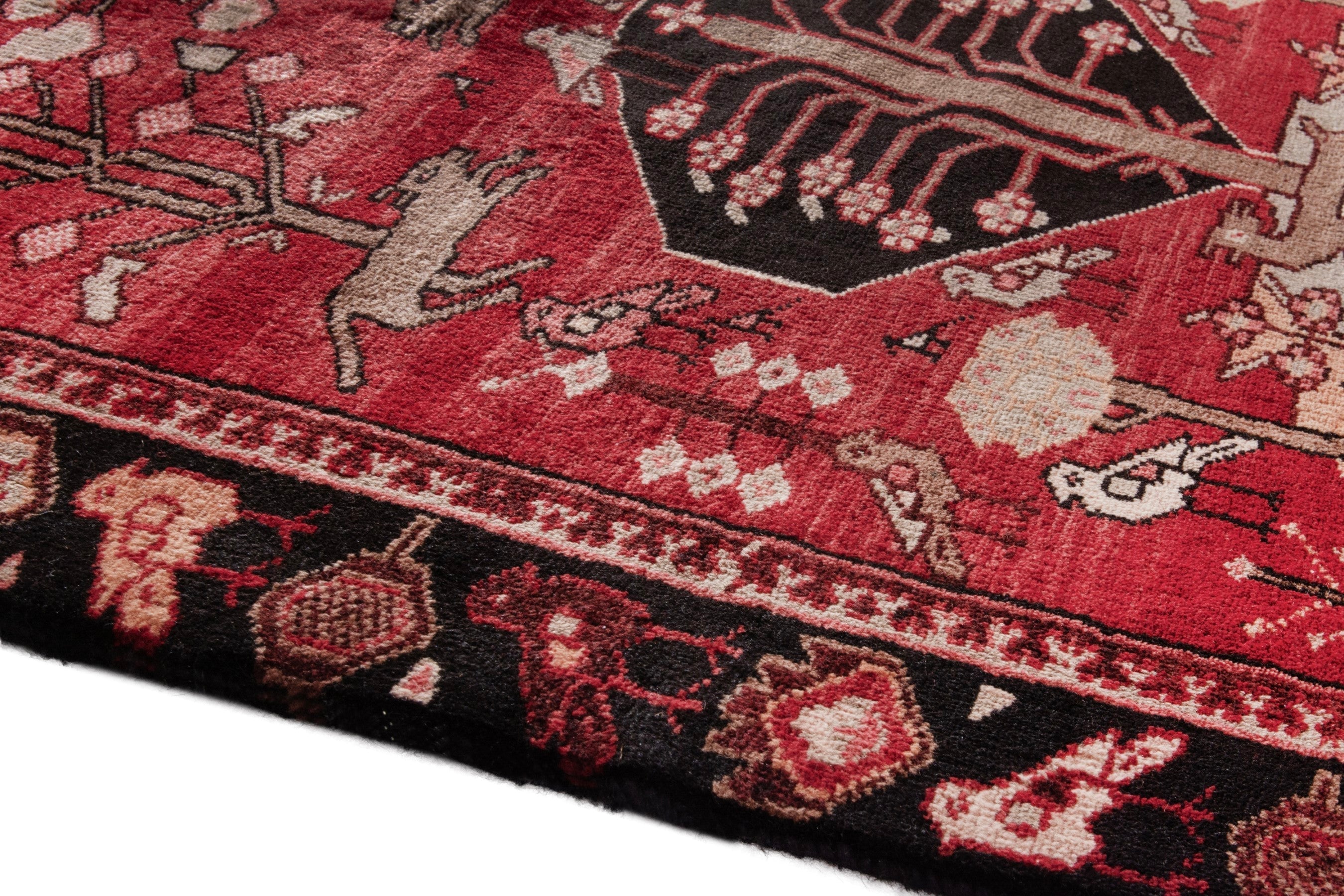 Persian Hamedan runner rug in deep red and navy, view 5 of 21