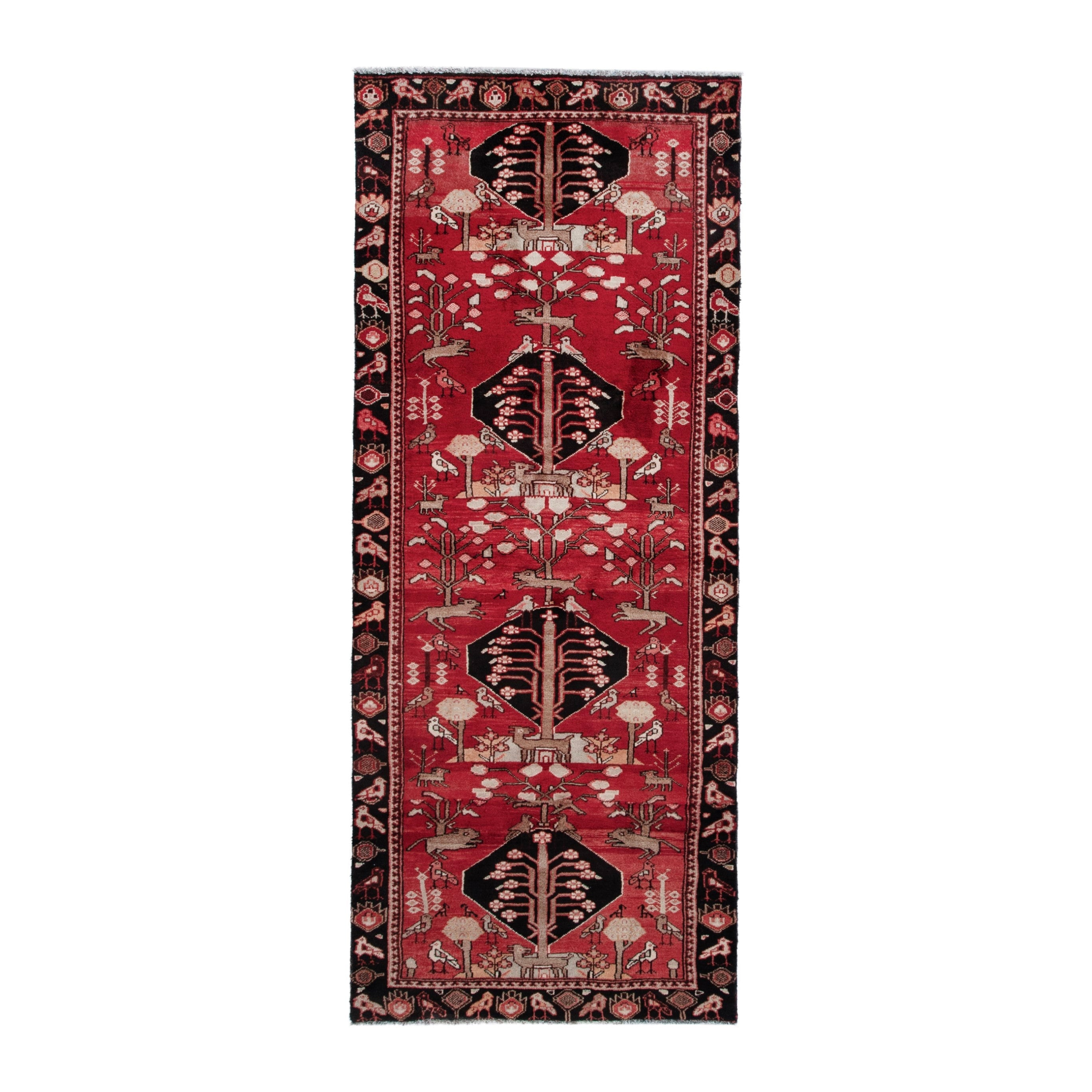 Persian Hamedan runner rug in deep red and navy, 3'5" x 9'1"