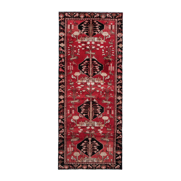 Persian Hamedan runner rug in deep red and navy, 3'5" x 9'1"