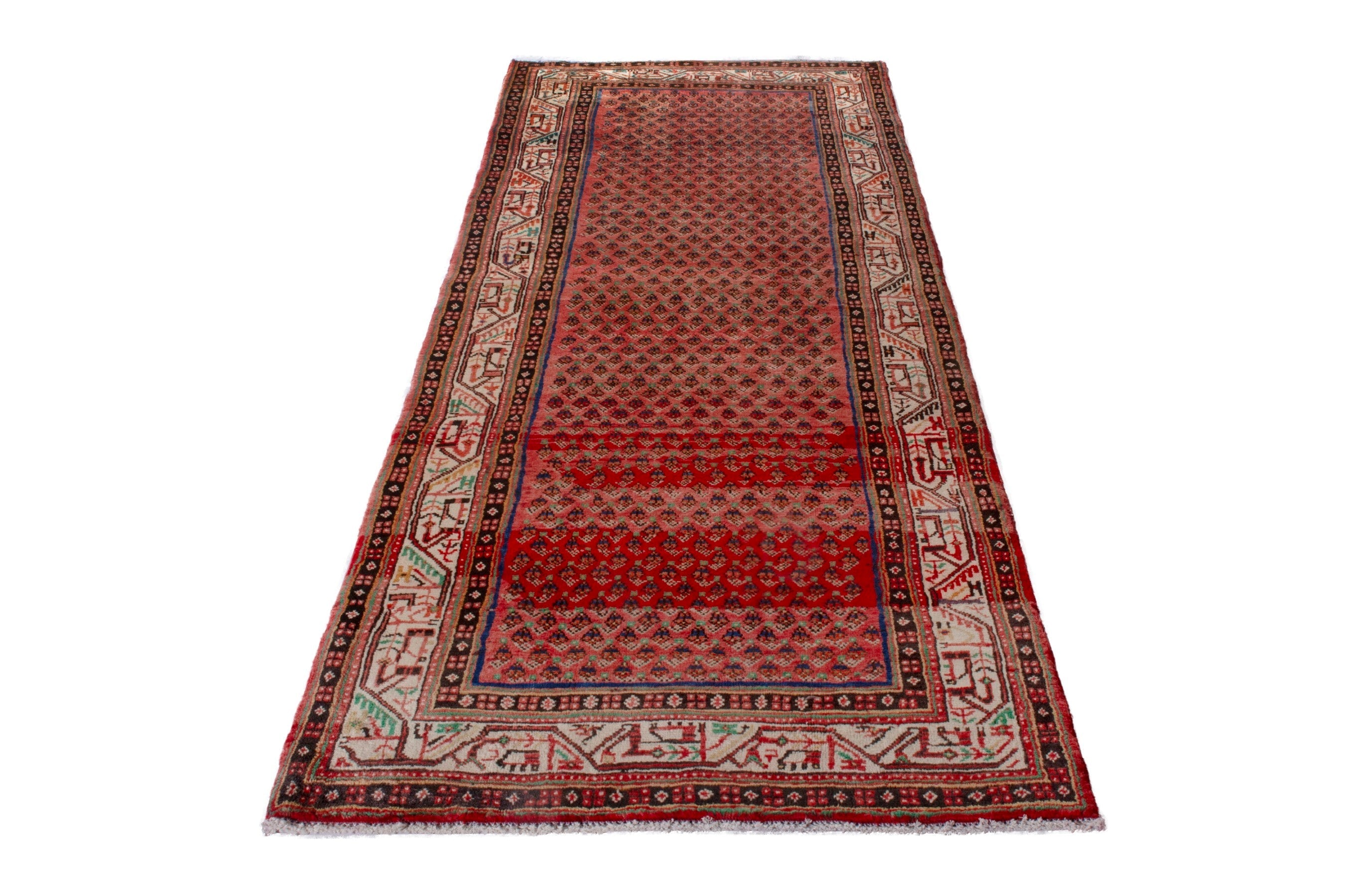 Persian Arak runner rug in deep red and cream, view 2 of 21