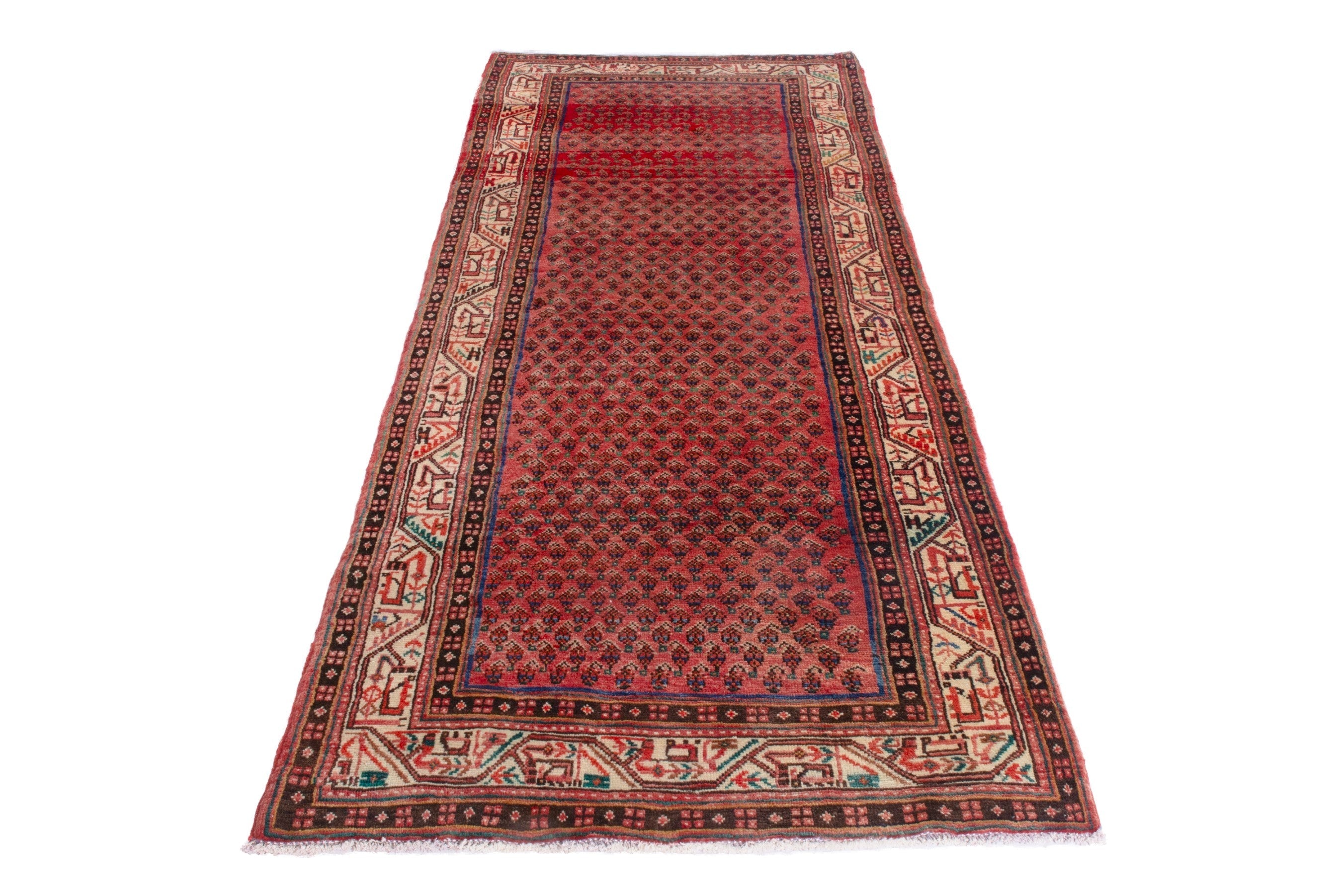 Persian Arak runner rug in deep red and cream, view 3 of 21