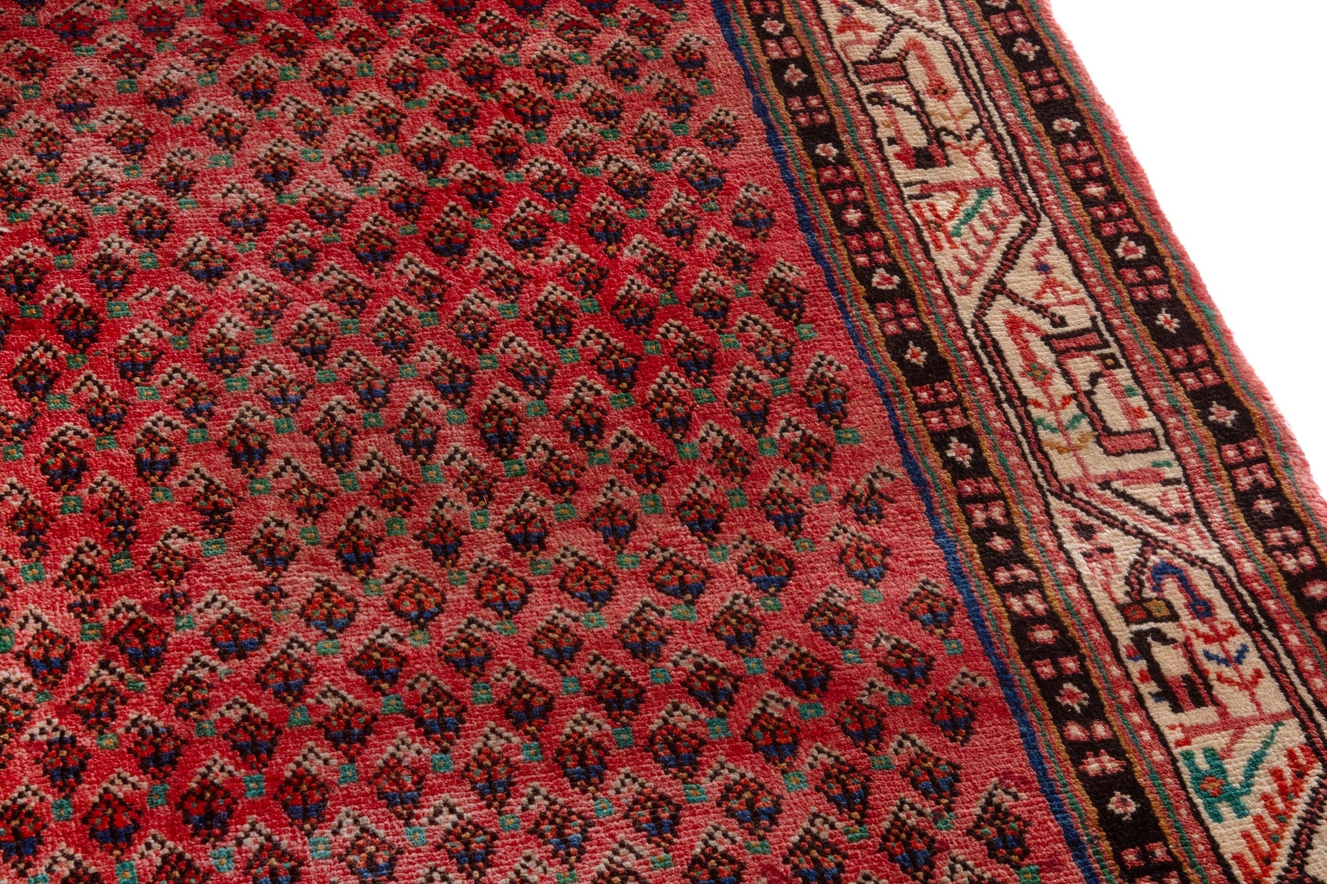 Persian Arak runner rug in deep red and cream, view 8 of 21