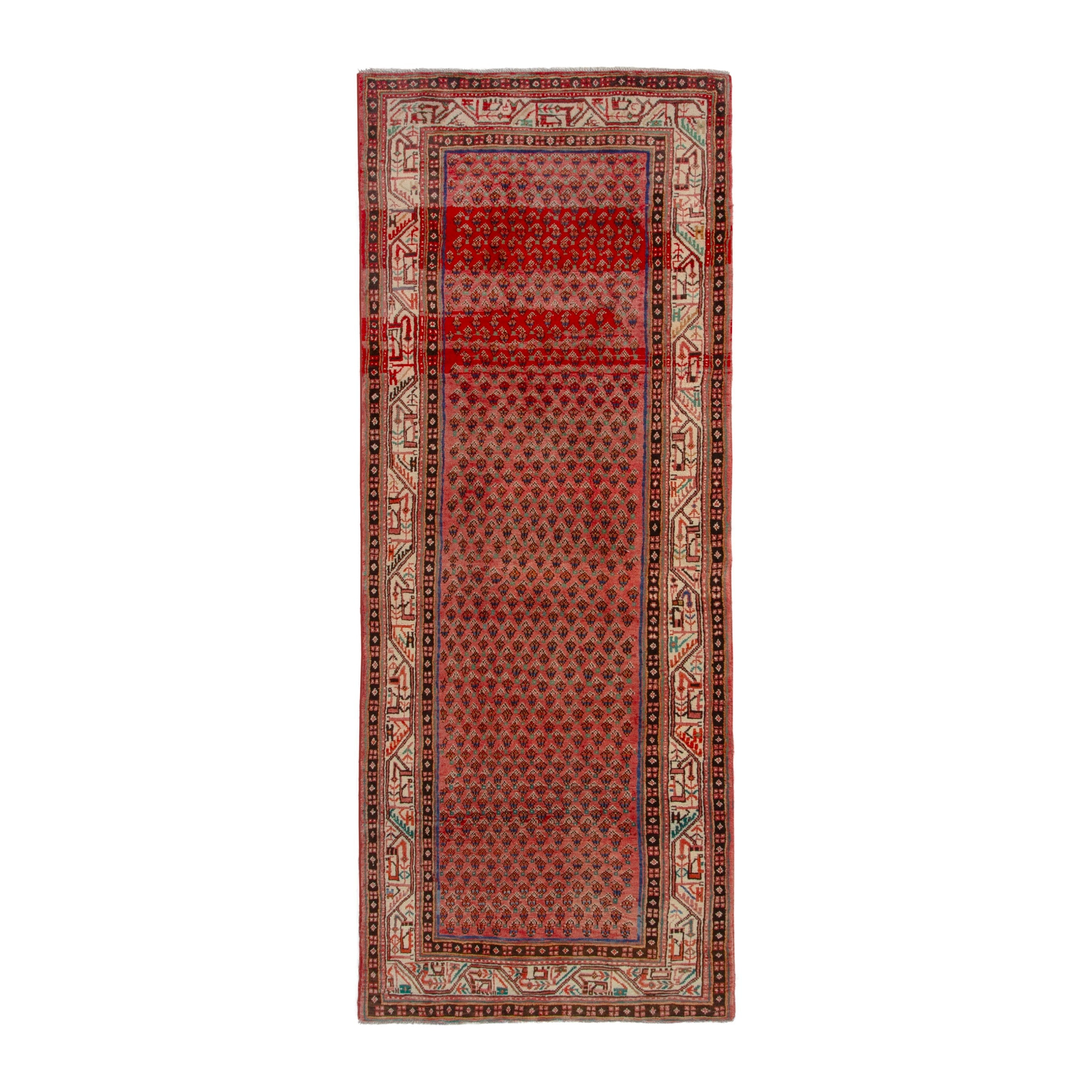 Persian Arak runner rug in deep red and cream, 3'6" x 9'7"