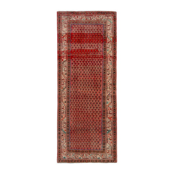 Persian Arak runner rug in deep red and cream, 3'6" x 9'7"