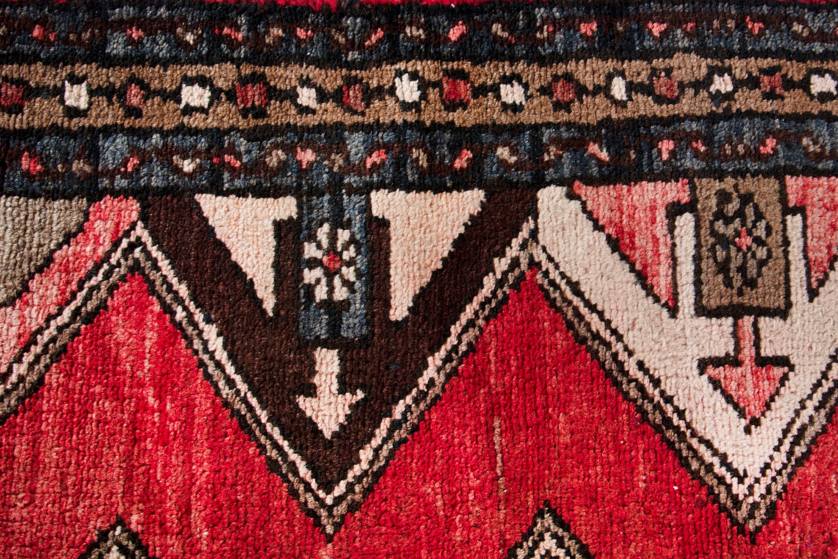 Persian Hamedan runner rug in deep red and dark brown, view 13 of 19
