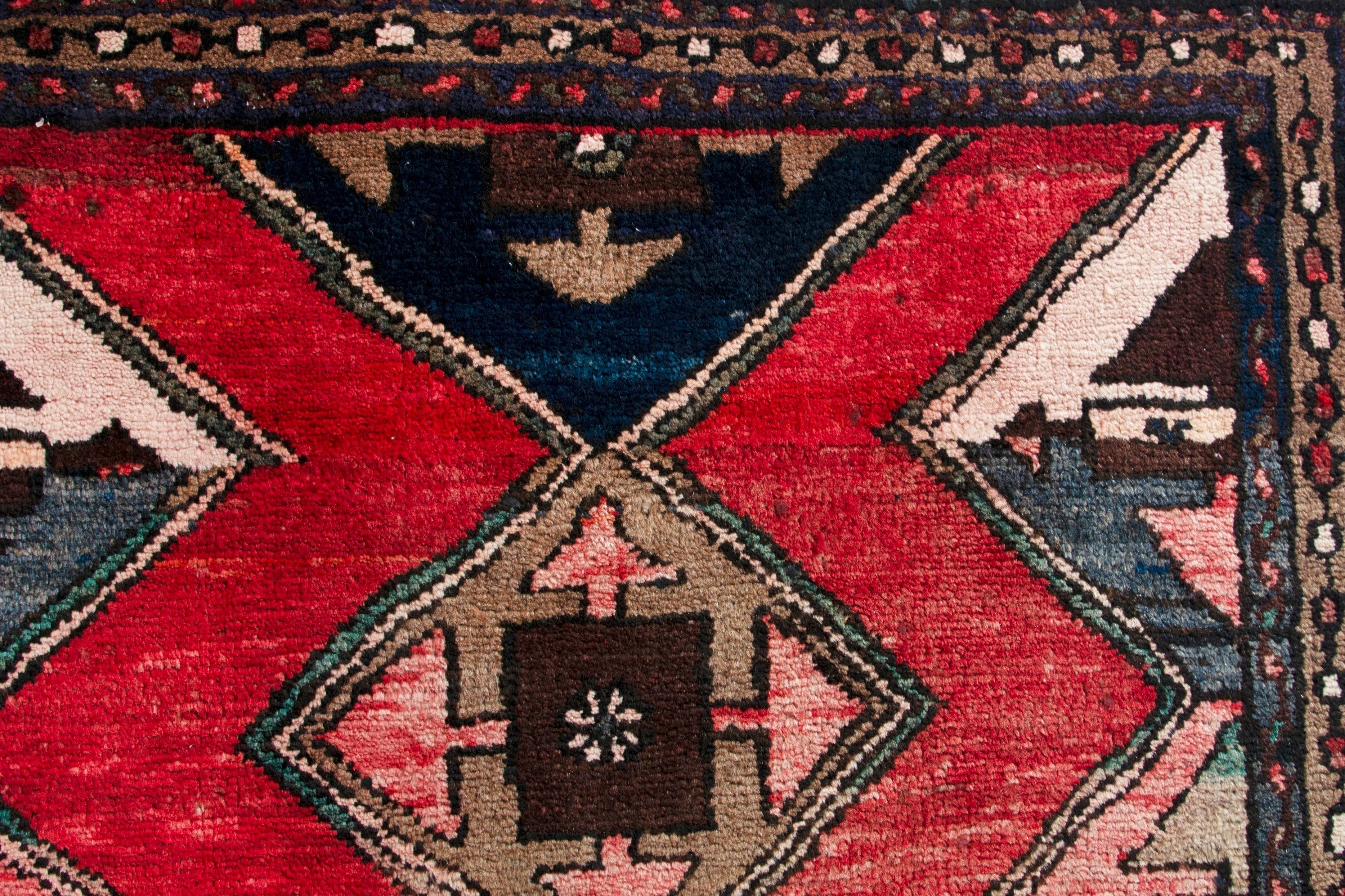Persian Hamedan runner rug in deep red and dark brown, view 14 of 19