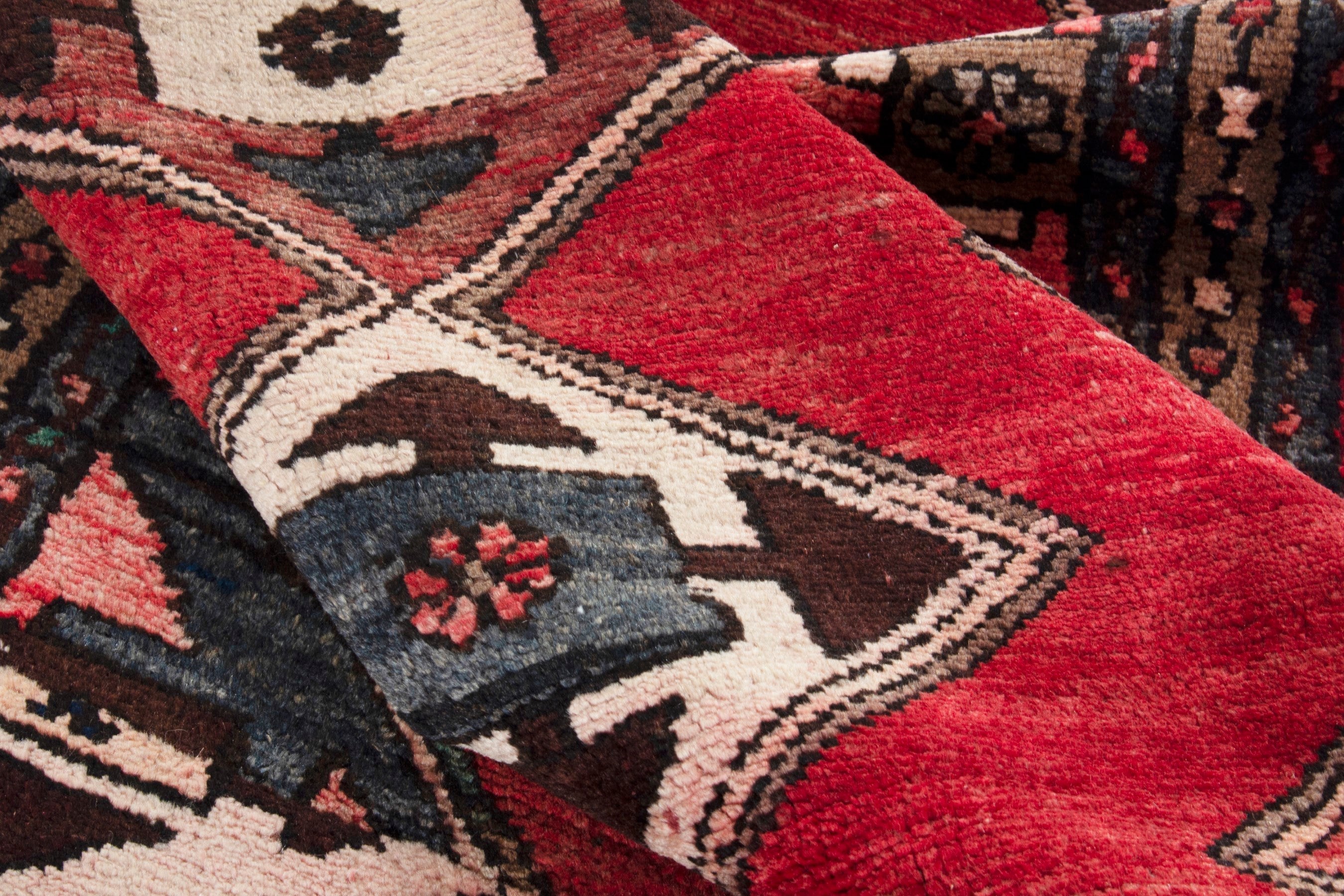 Persian Hamedan runner rug in deep red and dark brown, view 17 of 19
