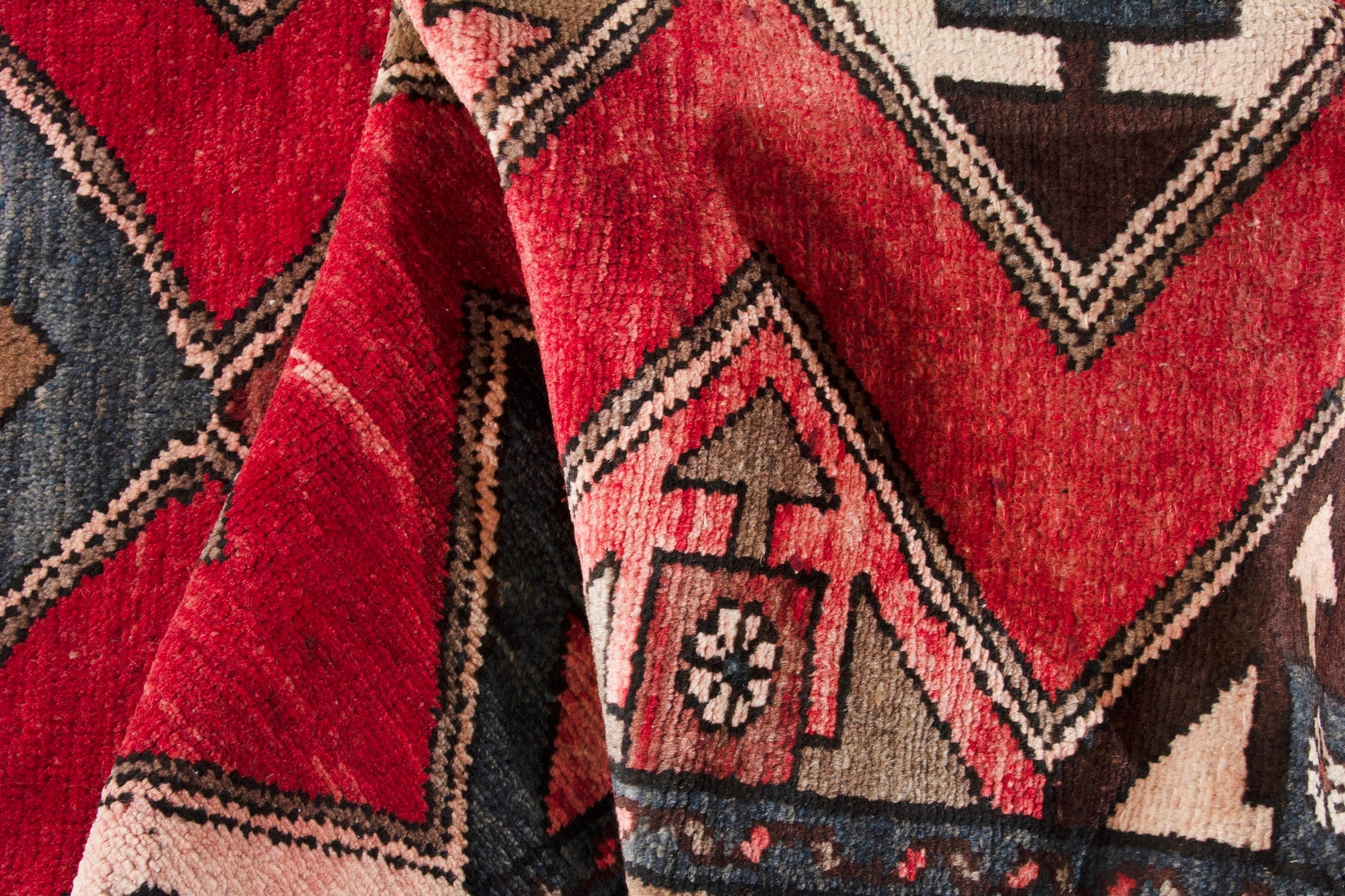 Persian Hamedan runner rug in deep red and dark brown, view 18 of 19