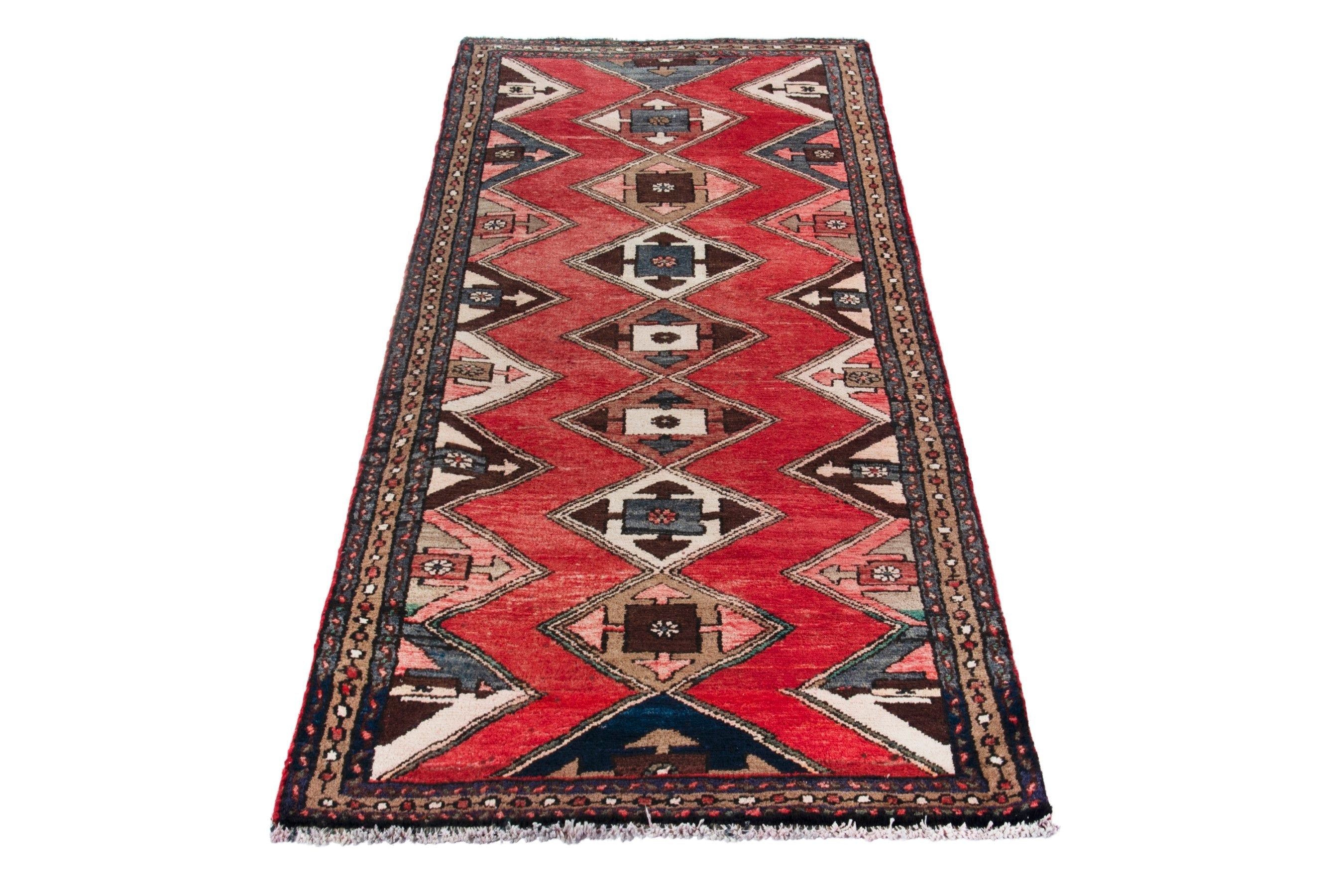 Persian Hamedan runner rug in deep red and dark brown, view 2 of 19