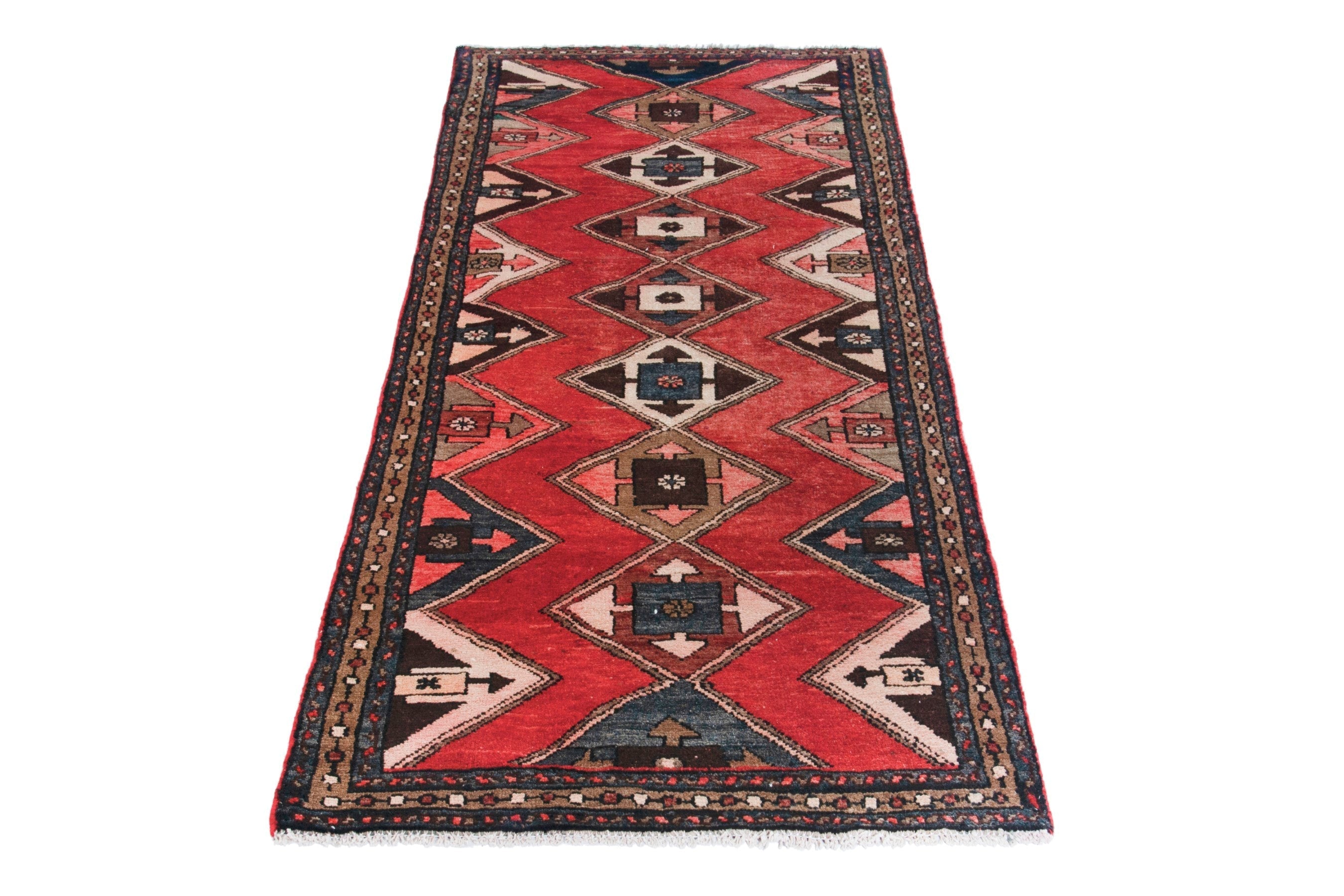 Persian Hamedan runner rug in deep red and dark brown, view 3 of 19