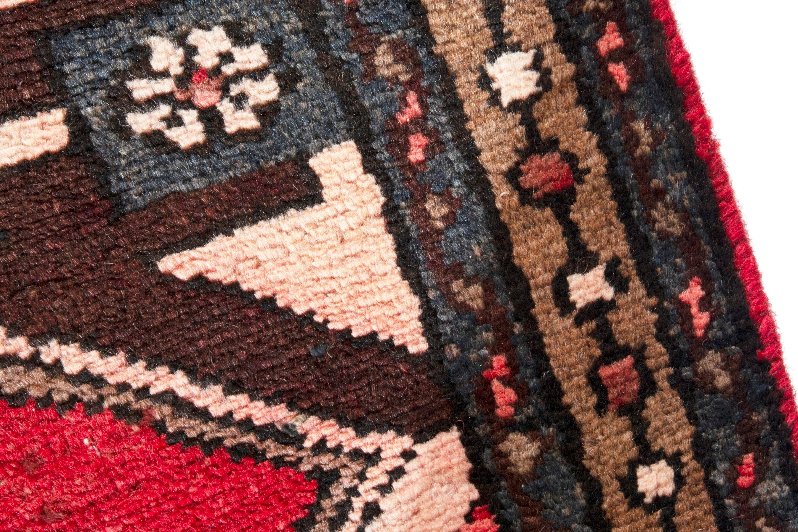 Persian Hamedan runner rug in deep red and dark brown, view 7 of 19