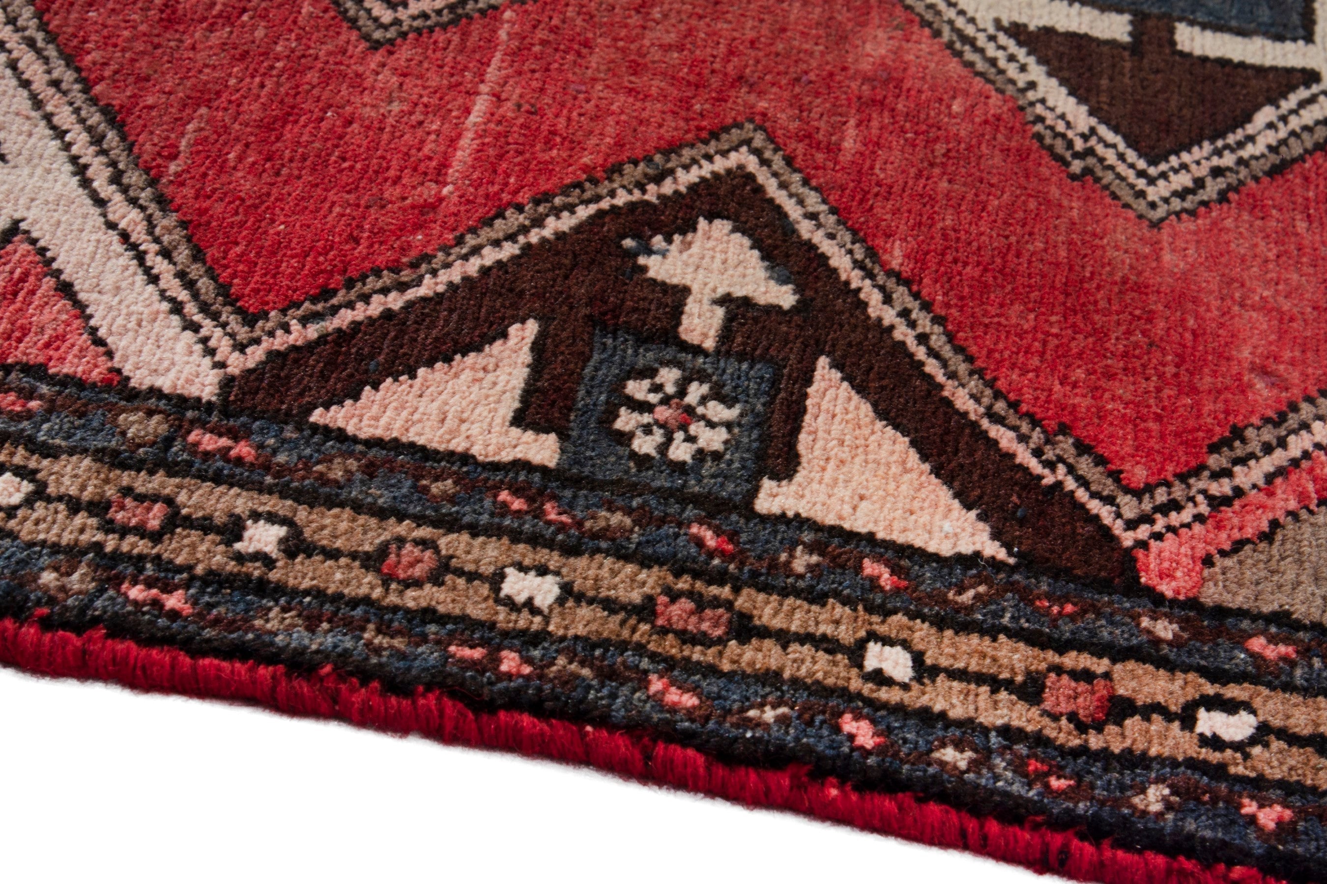 Persian Hamedan runner rug in deep red and dark brown, view 5 of 19