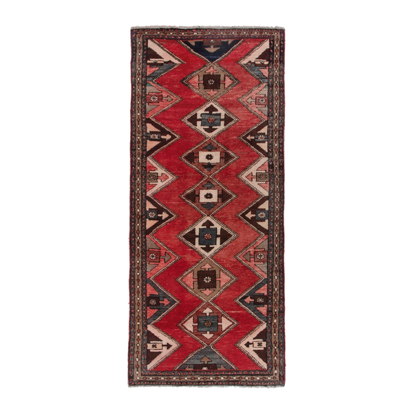 Persian Hamedan runner rug in deep red and dark brown, 3'5" x 7'10"