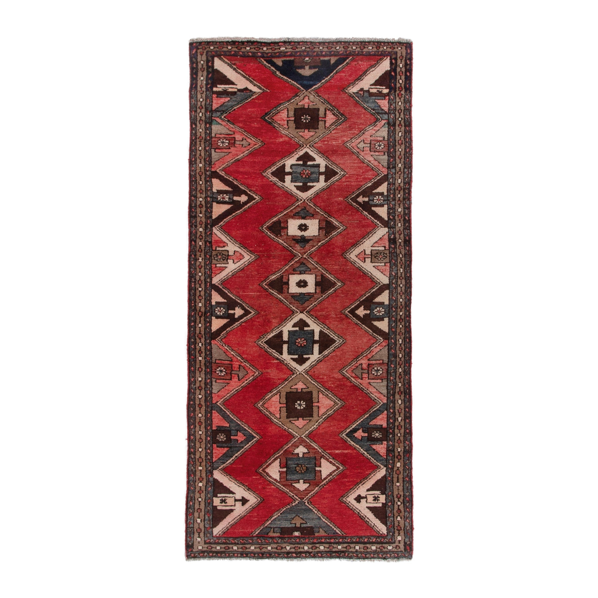 Persian Hamedan runner rug in deep red and dark brown, 3'5" x 7'10"