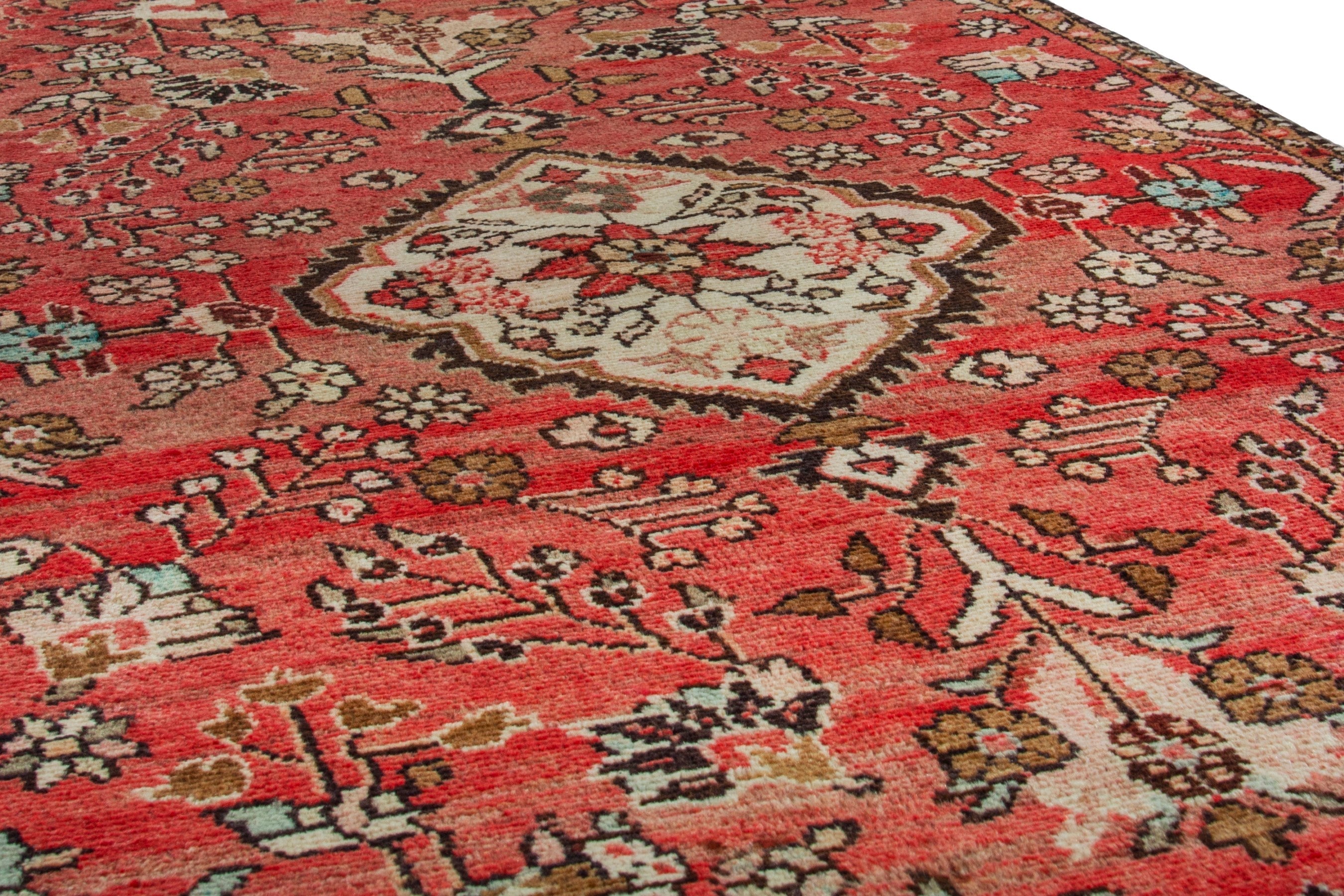 Persian Hamedan runner rug in deep red and cream, view 10 of 19