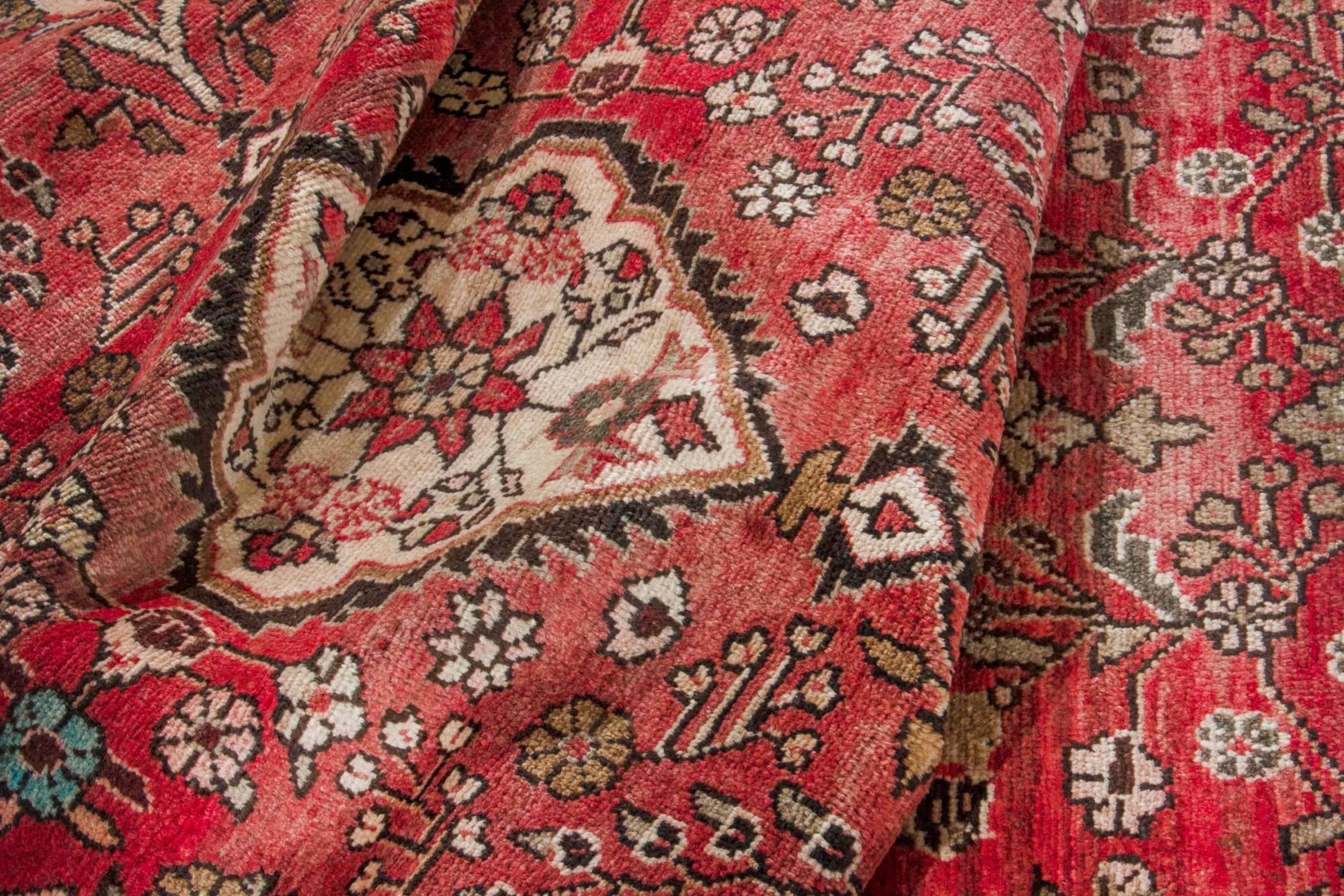 Persian Hamedan runner rug in deep red and cream, view 15 of 19