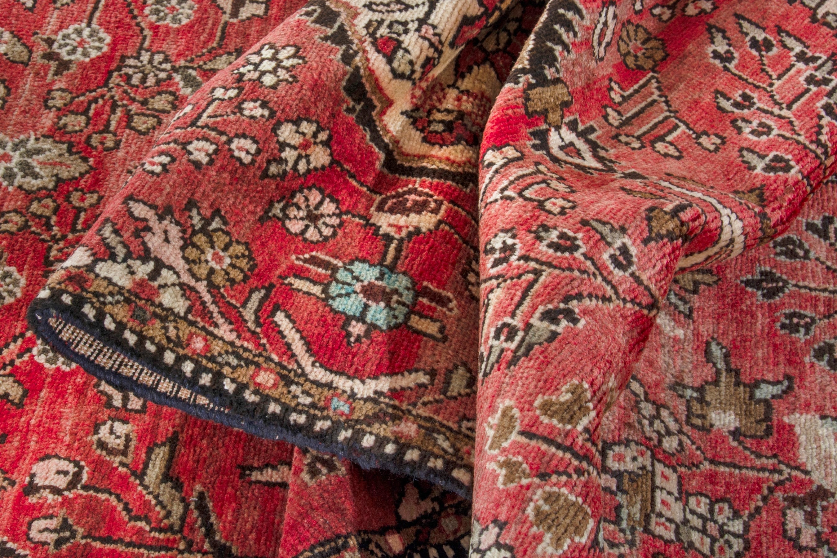 Persian Hamedan runner rug in deep red and cream, view 16 of 19