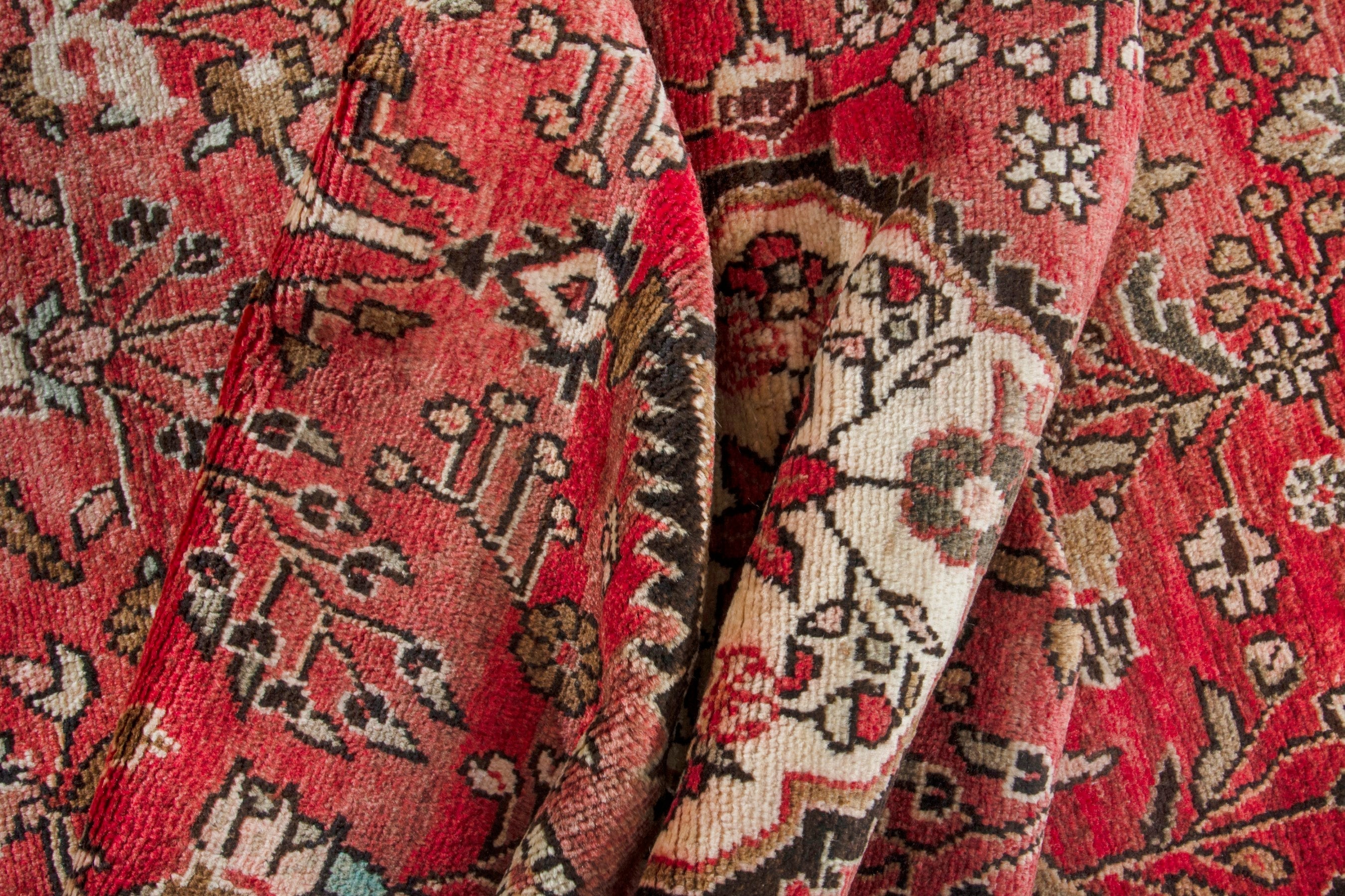 Persian Hamedan runner rug in deep red and cream, view 17 of 19