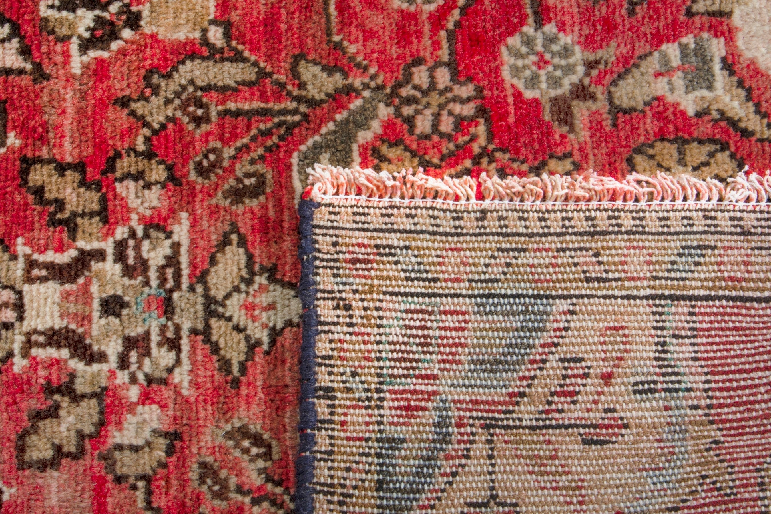 Persian Hamedan runner rug in deep red and cream, view 19 of 19