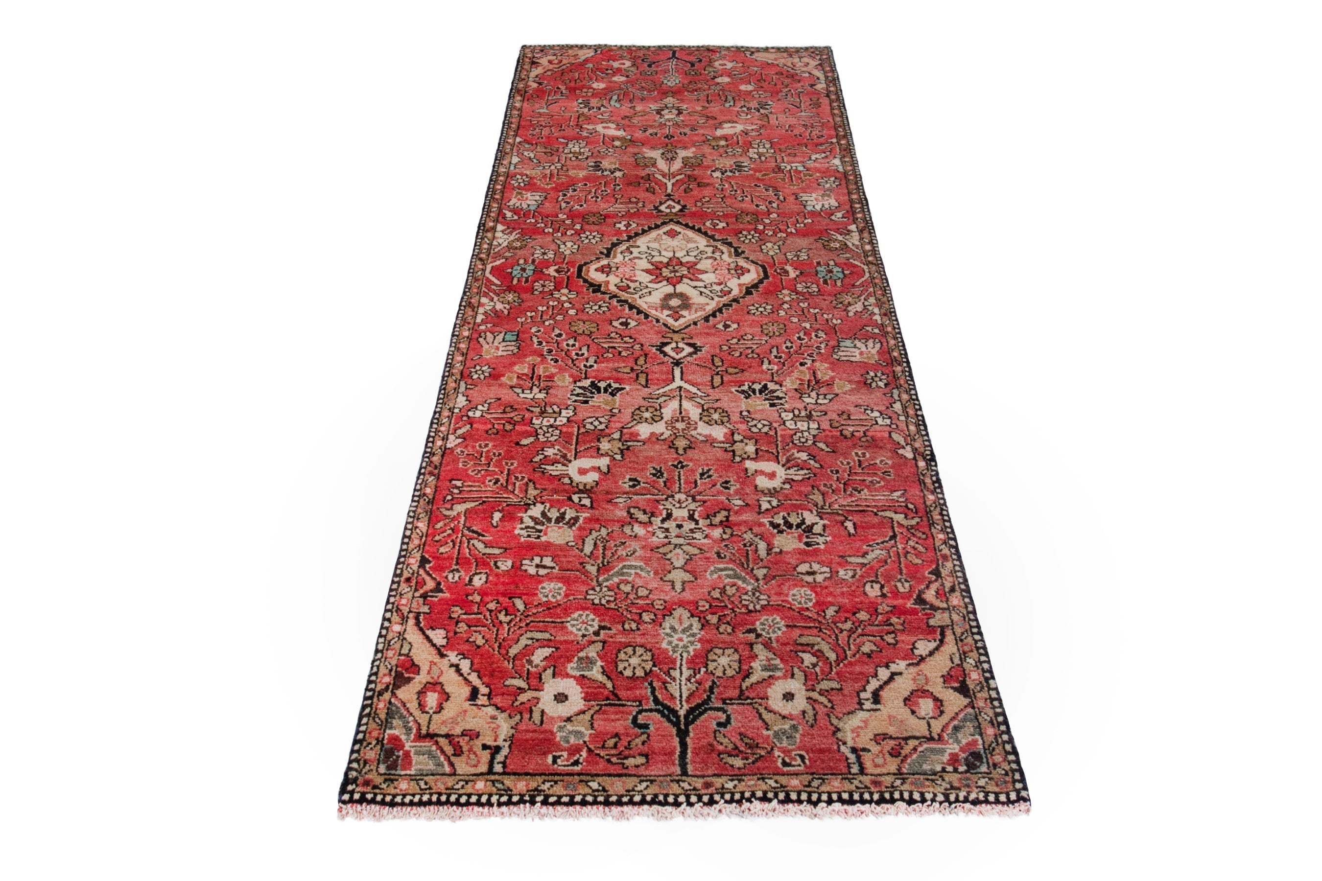 Persian Hamedan runner rug in deep red and cream, view 2 of 19