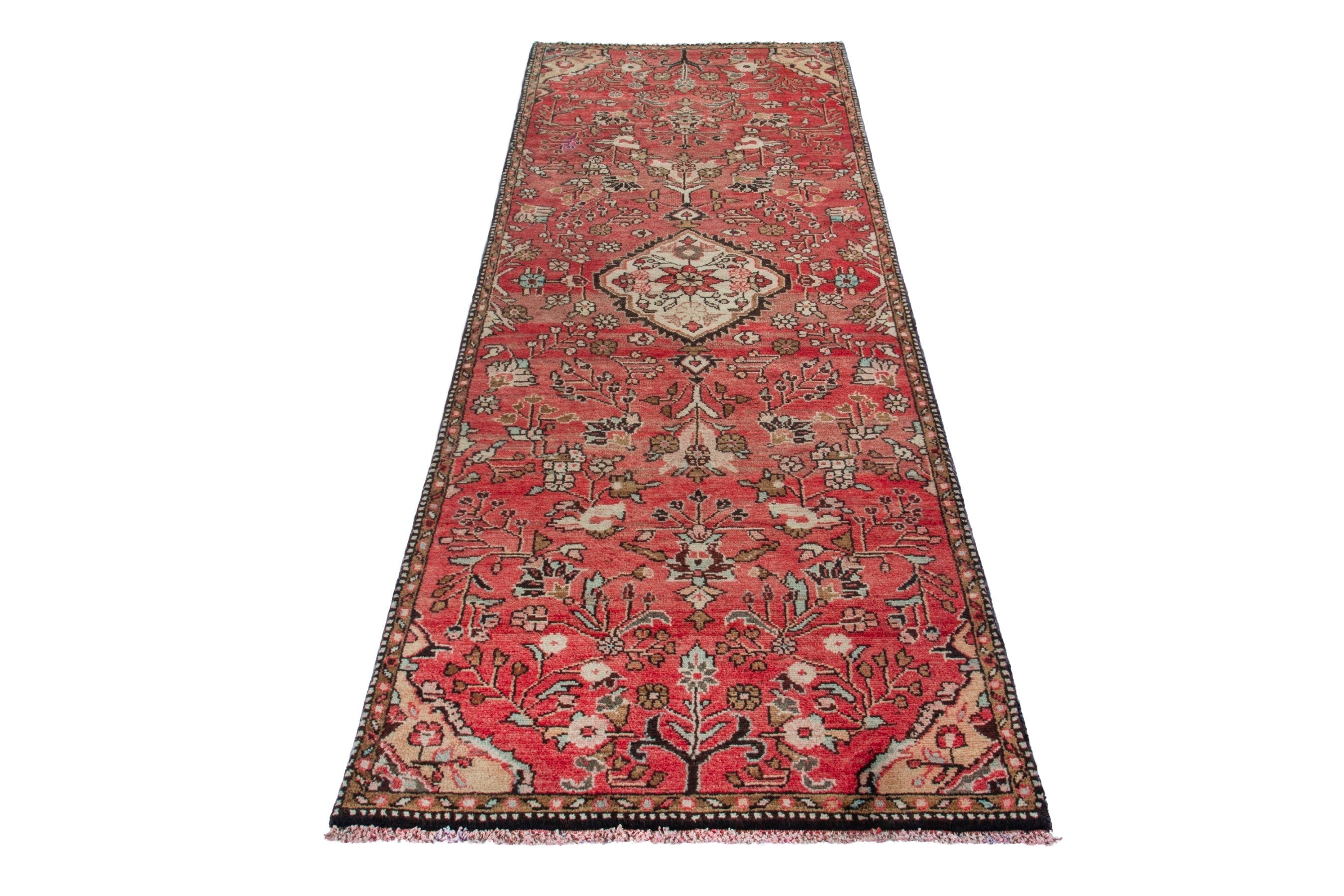 Persian Hamedan runner rug in deep red and cream, view 3 of 19