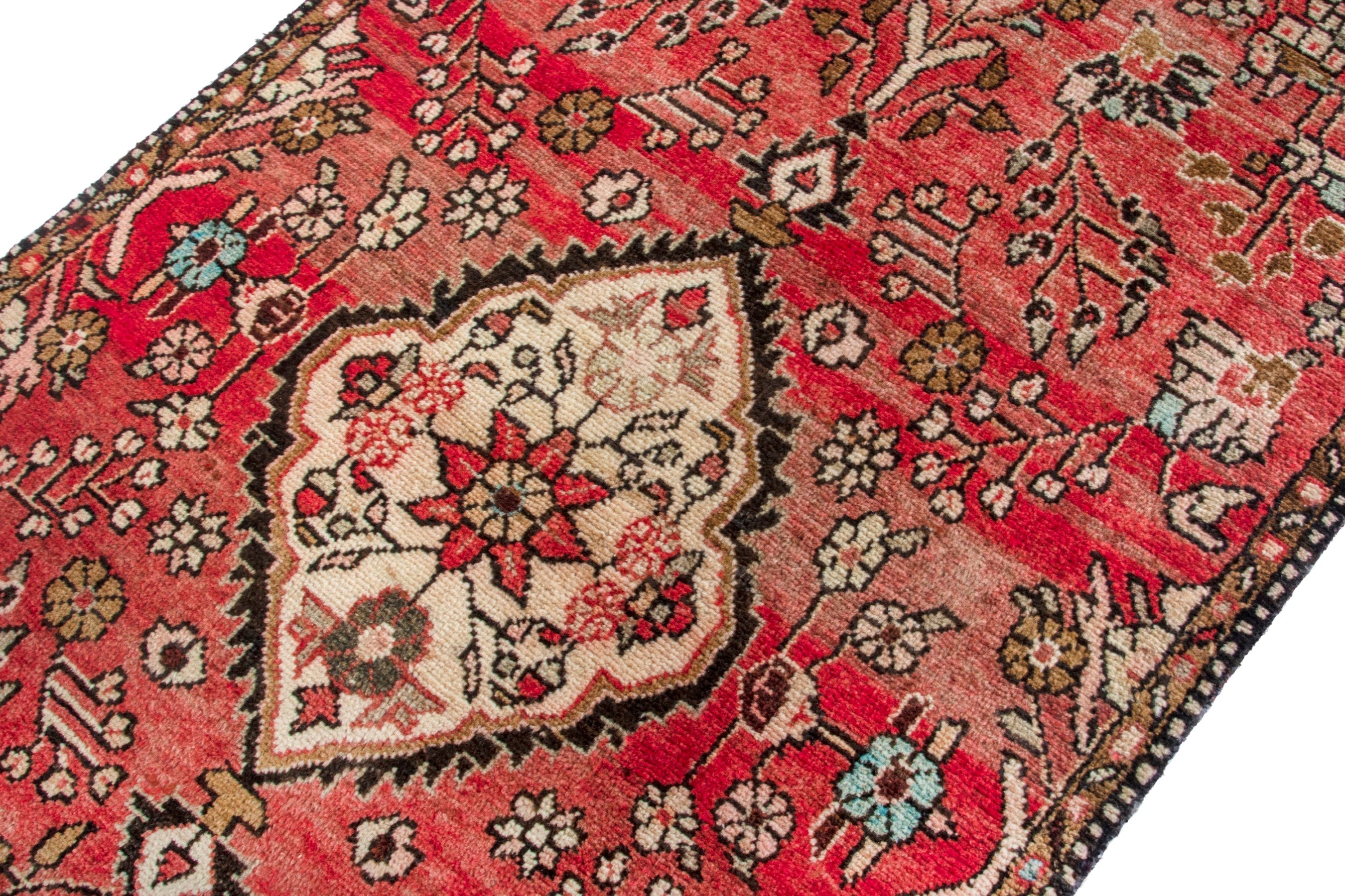 Persian Hamedan runner rug in deep red and cream, view 7 of 19
