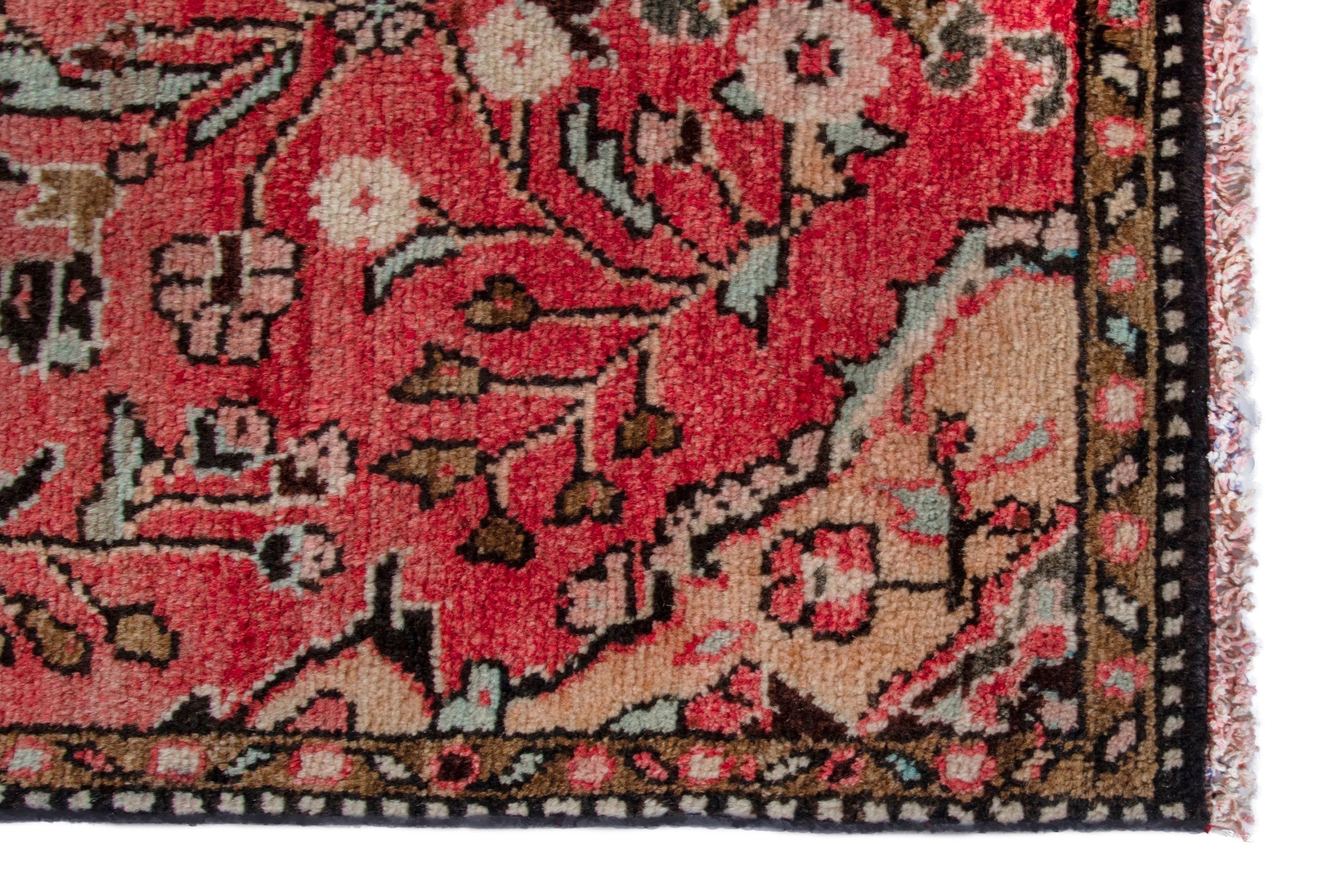 Persian Hamedan runner rug in deep red and cream, view 6 of 19
