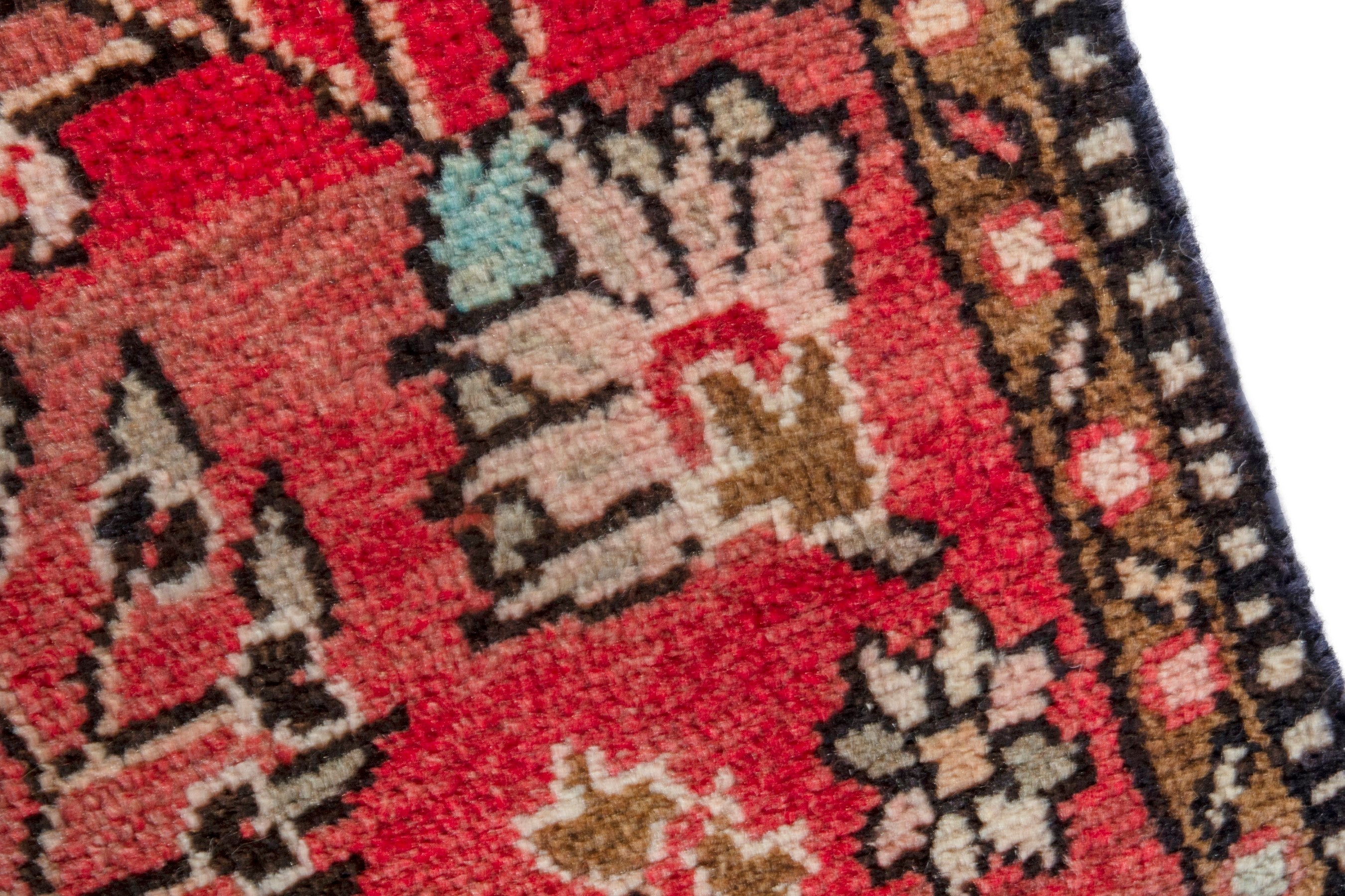 Persian Hamedan runner rug in deep red and cream, view 8 of 19