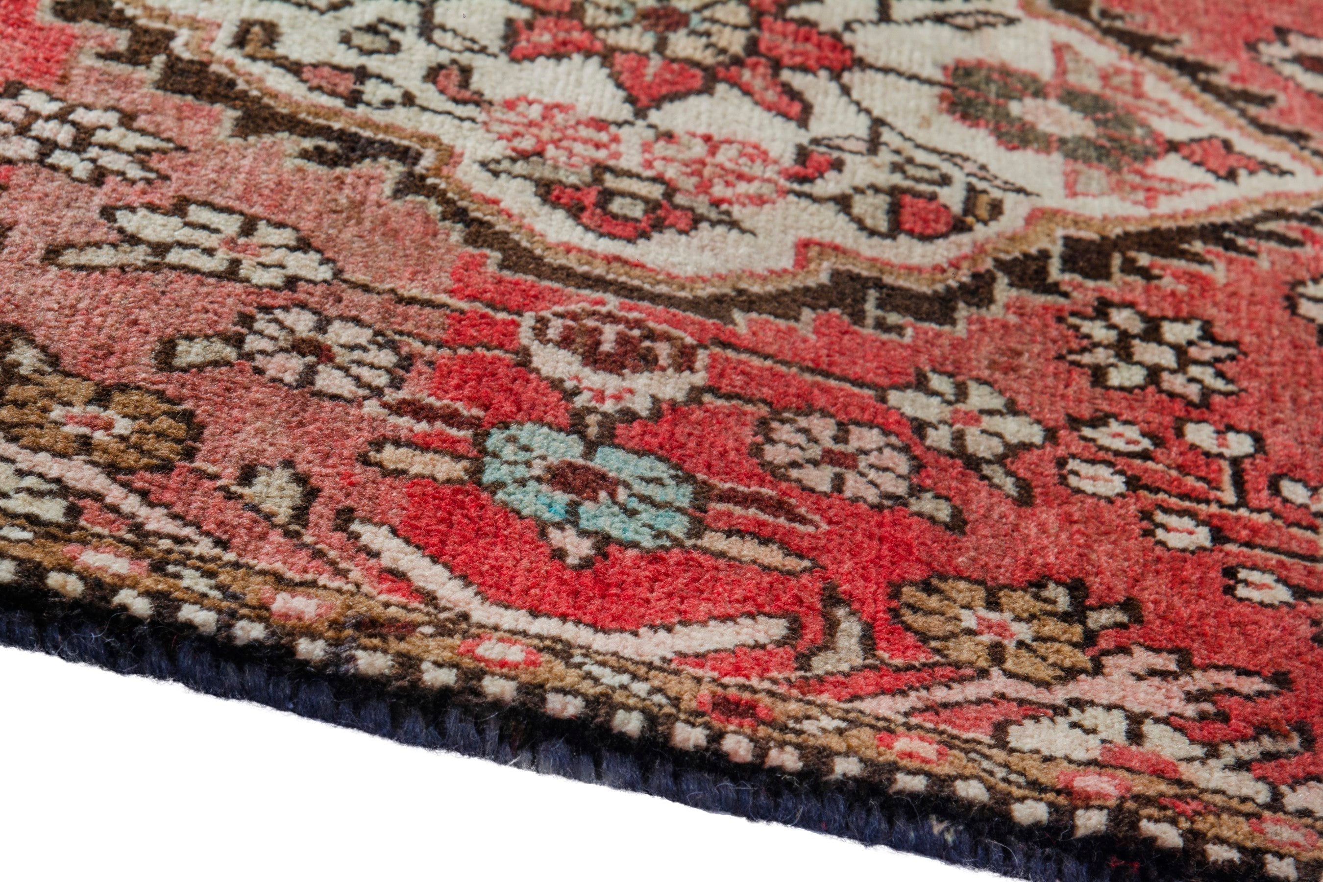 Persian Hamedan runner rug in deep red and cream, view 5 of 19