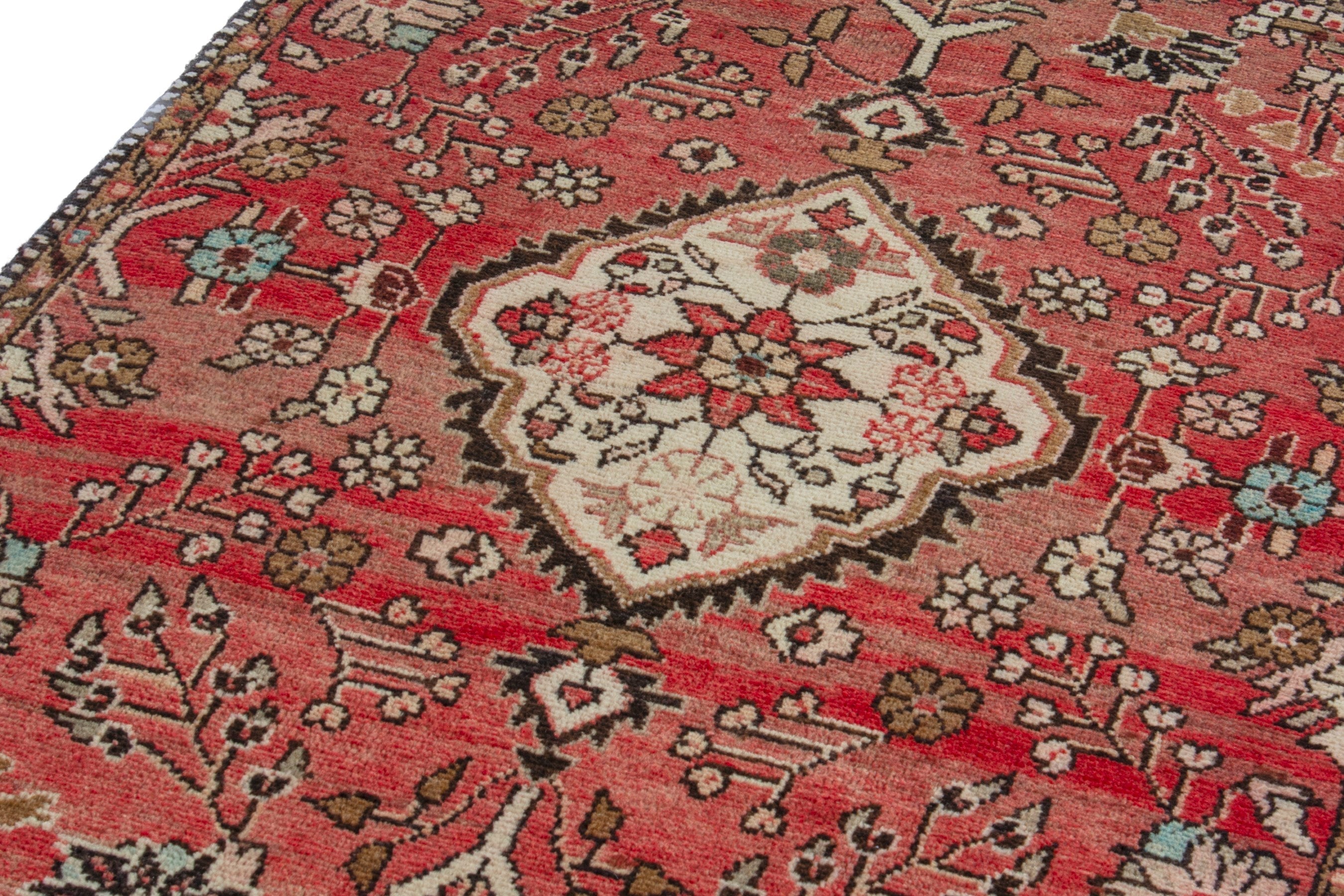 Persian Hamedan runner rug in deep red and cream, view 9 of 19