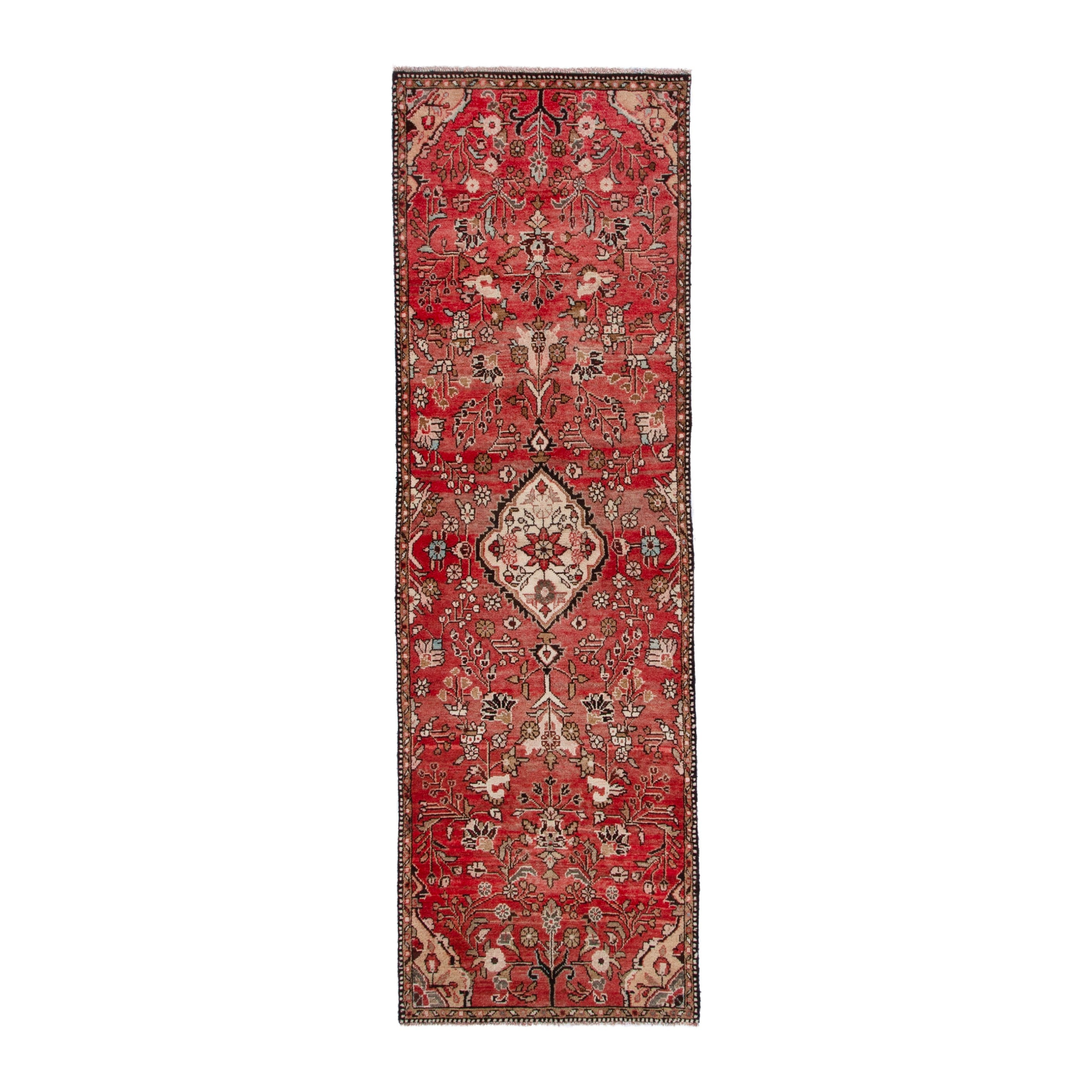 Persian Hamedan runner rug in deep red and cream, 2'11" x 9'6"