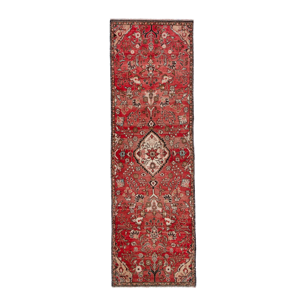 Persian Hamadan runner rug in deep red and cream, 2'11" x 9'6"