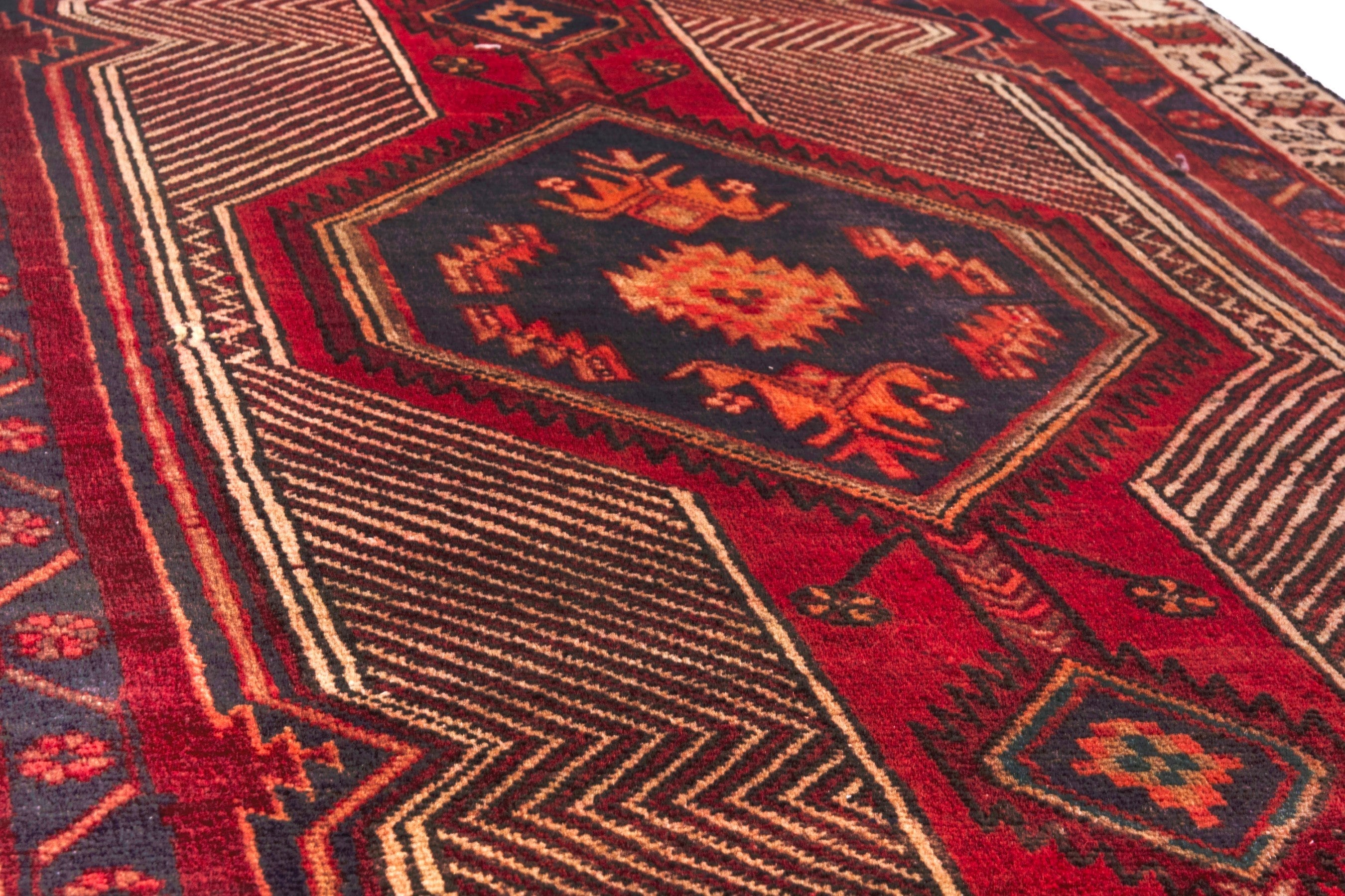 Persian Ardabil runner rug in deep red and antique gold, view 9 of 25