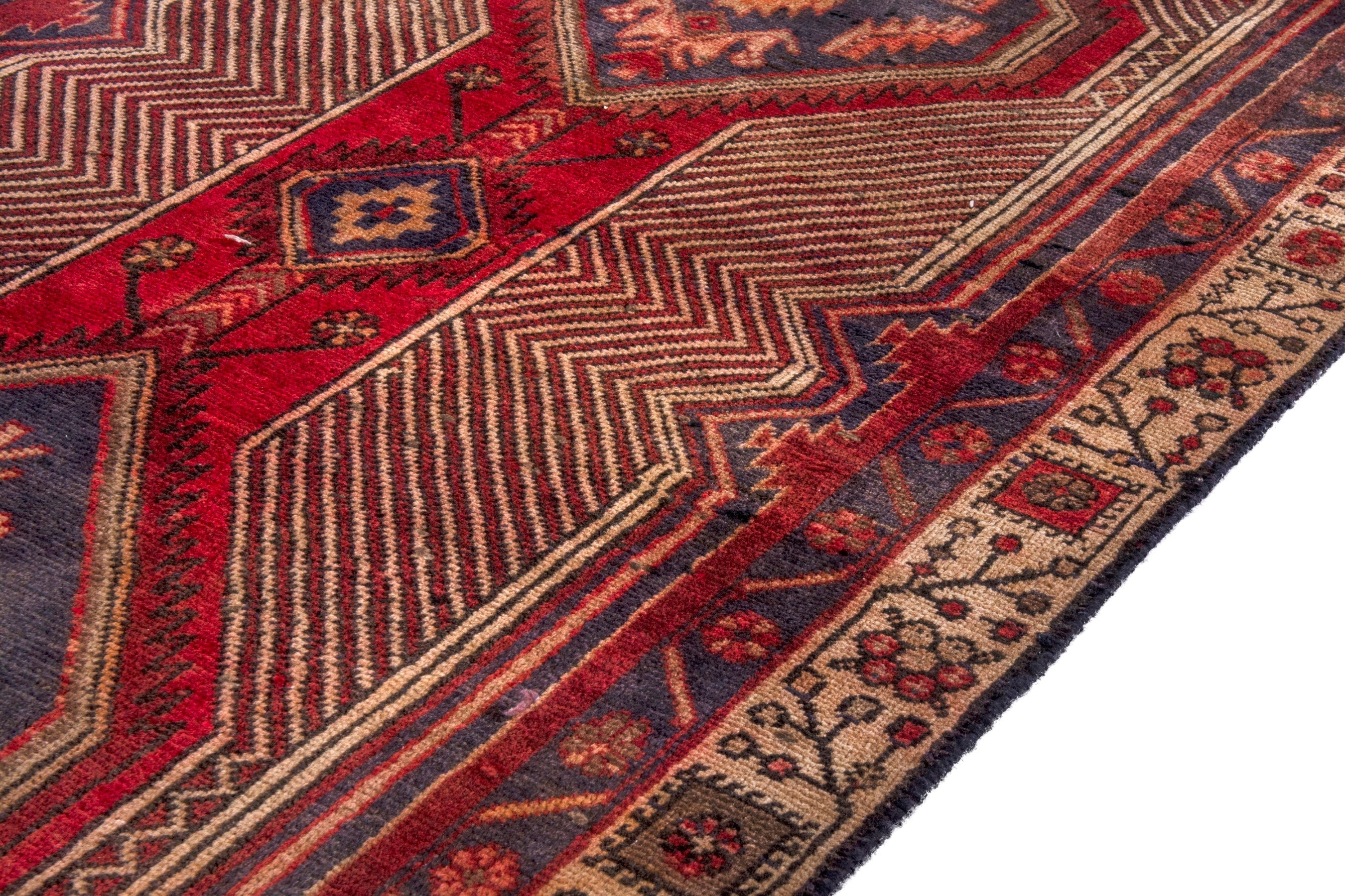 Persian Ardabil runner rug in deep red and antique gold, view 6 of 25