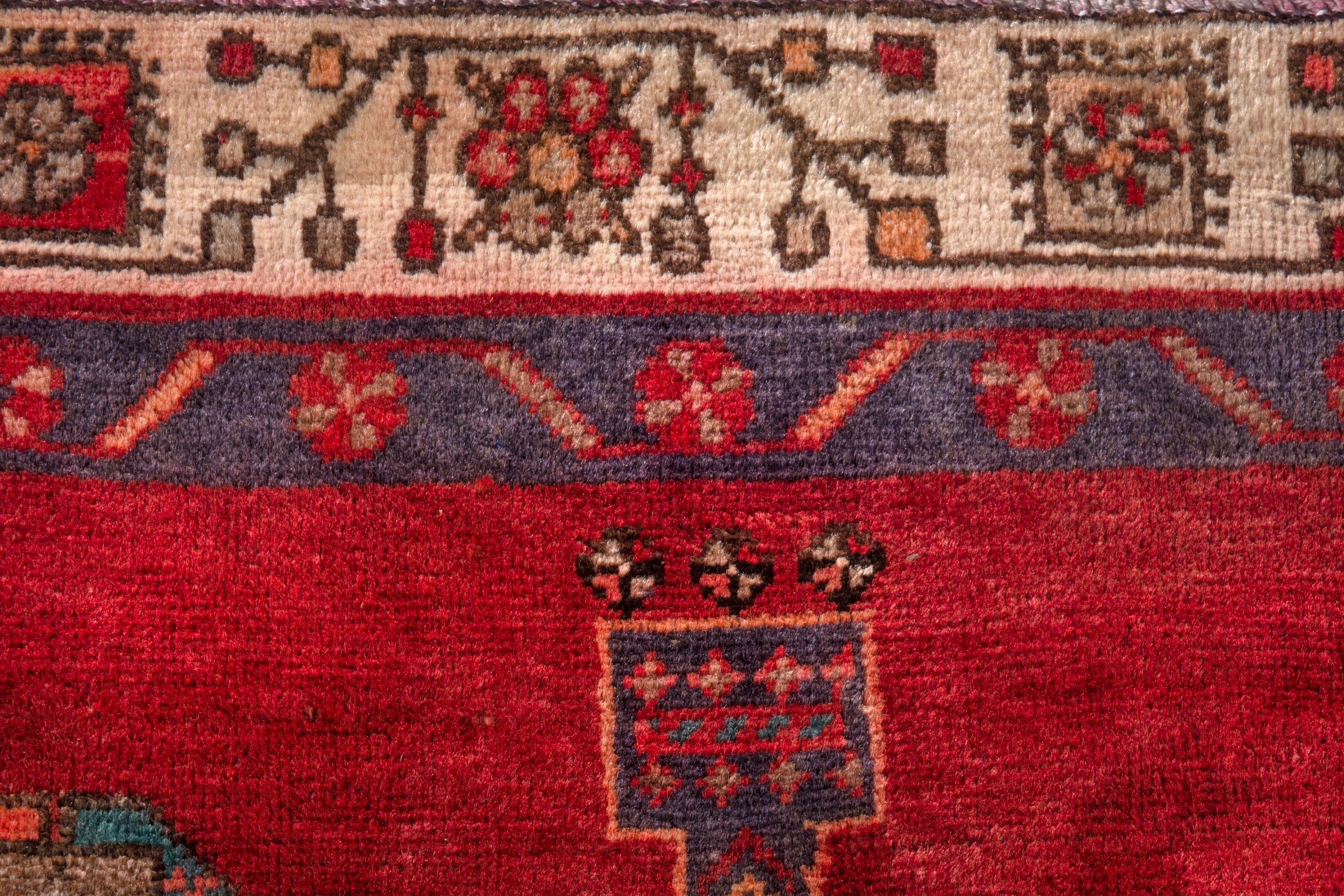 Persian Ardabil runner rug in deep red and antique gold, view 17 of 25