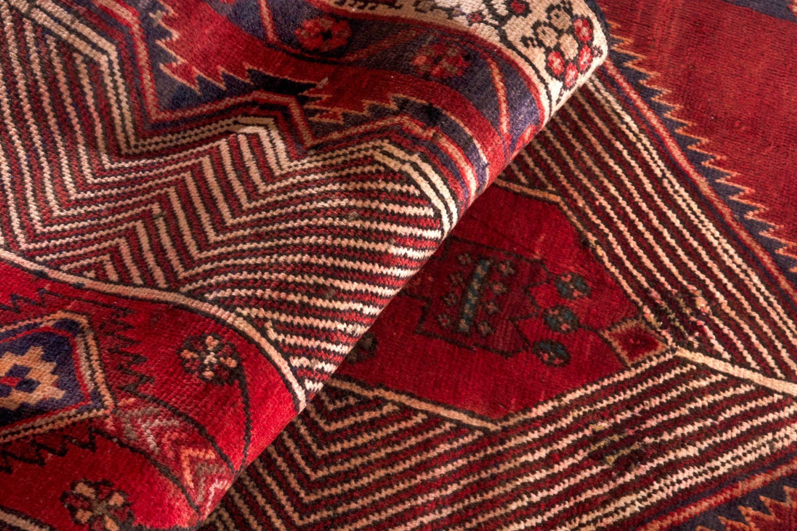 Persian Ardabil runner rug in deep red and antique gold, view 19 of 25