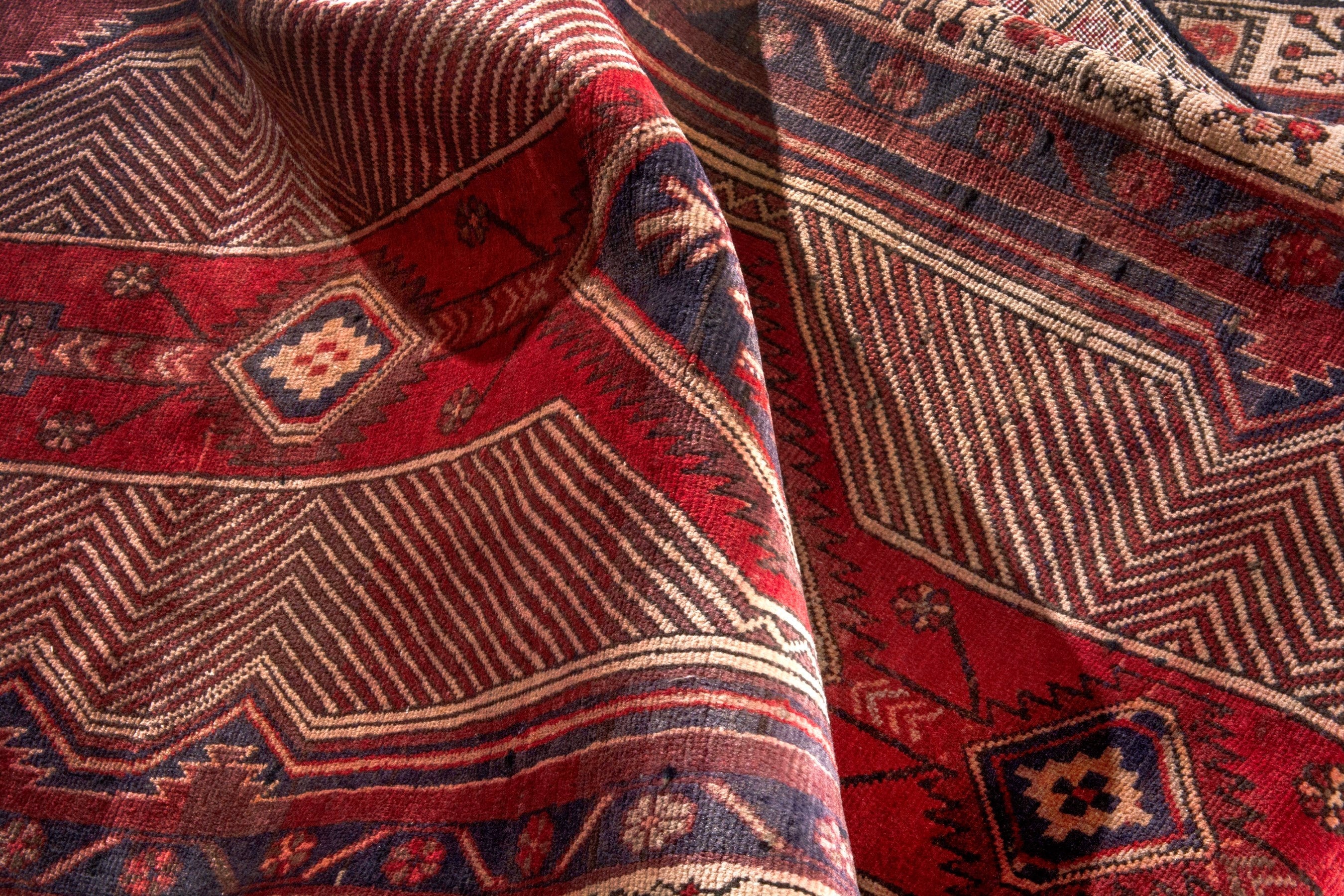 Persian Ardabil runner rug in deep red and antique gold, view 20 of 25