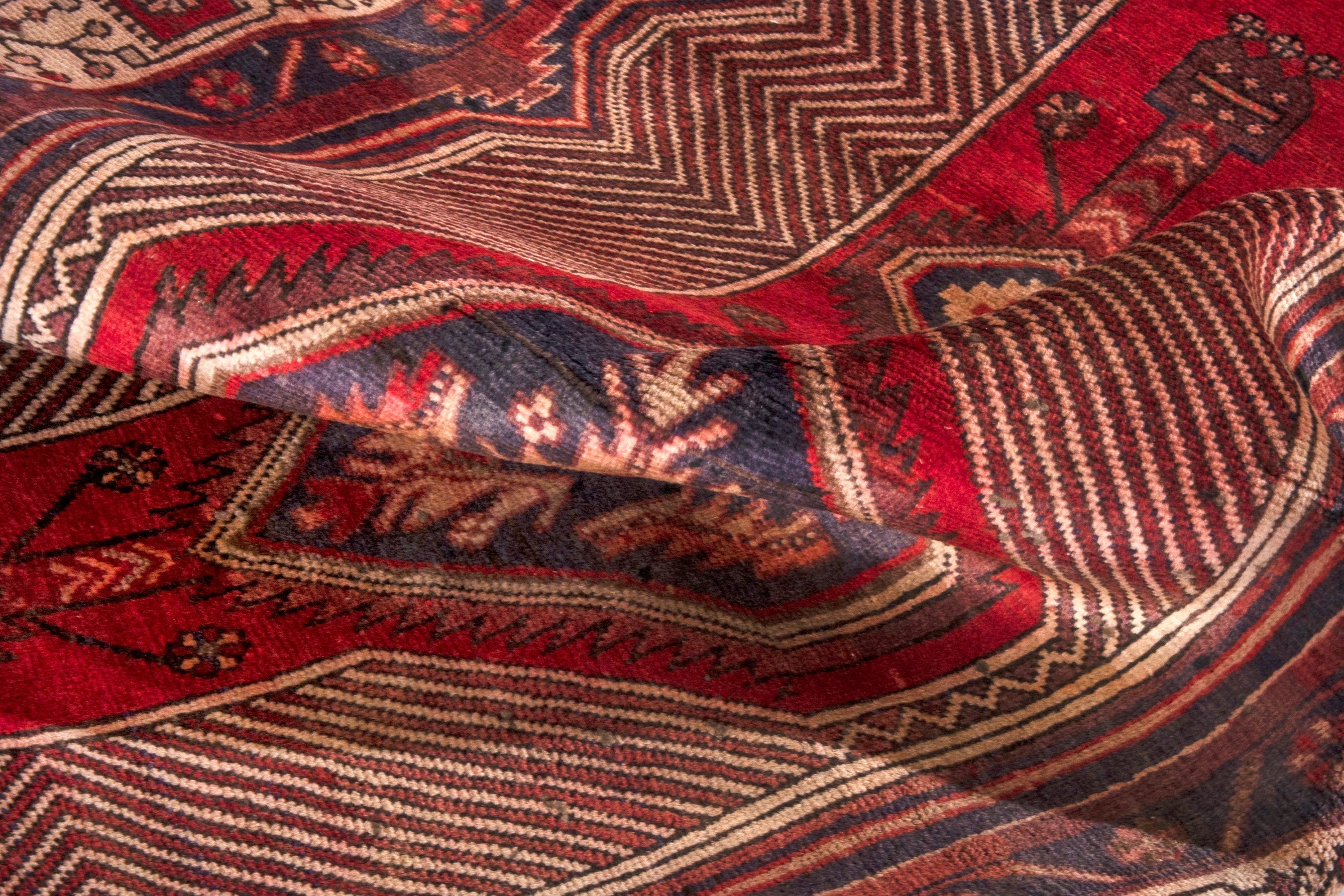 Persian Ardabil runner rug in deep red and antique gold, view 21 of 25