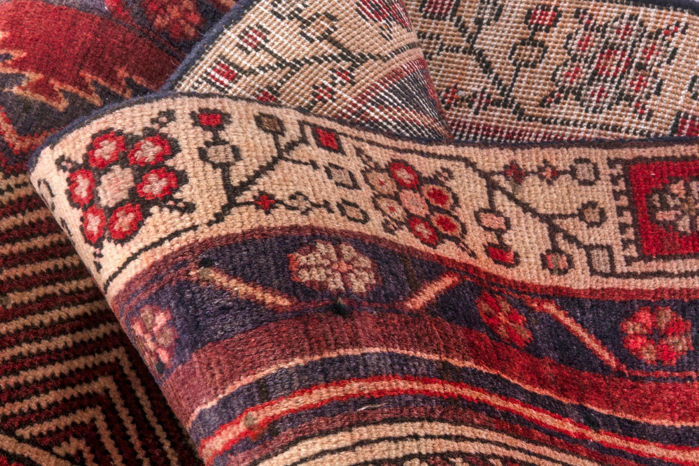 Persian Ardabil runner rug in deep red and antique gold, view 22 of 25