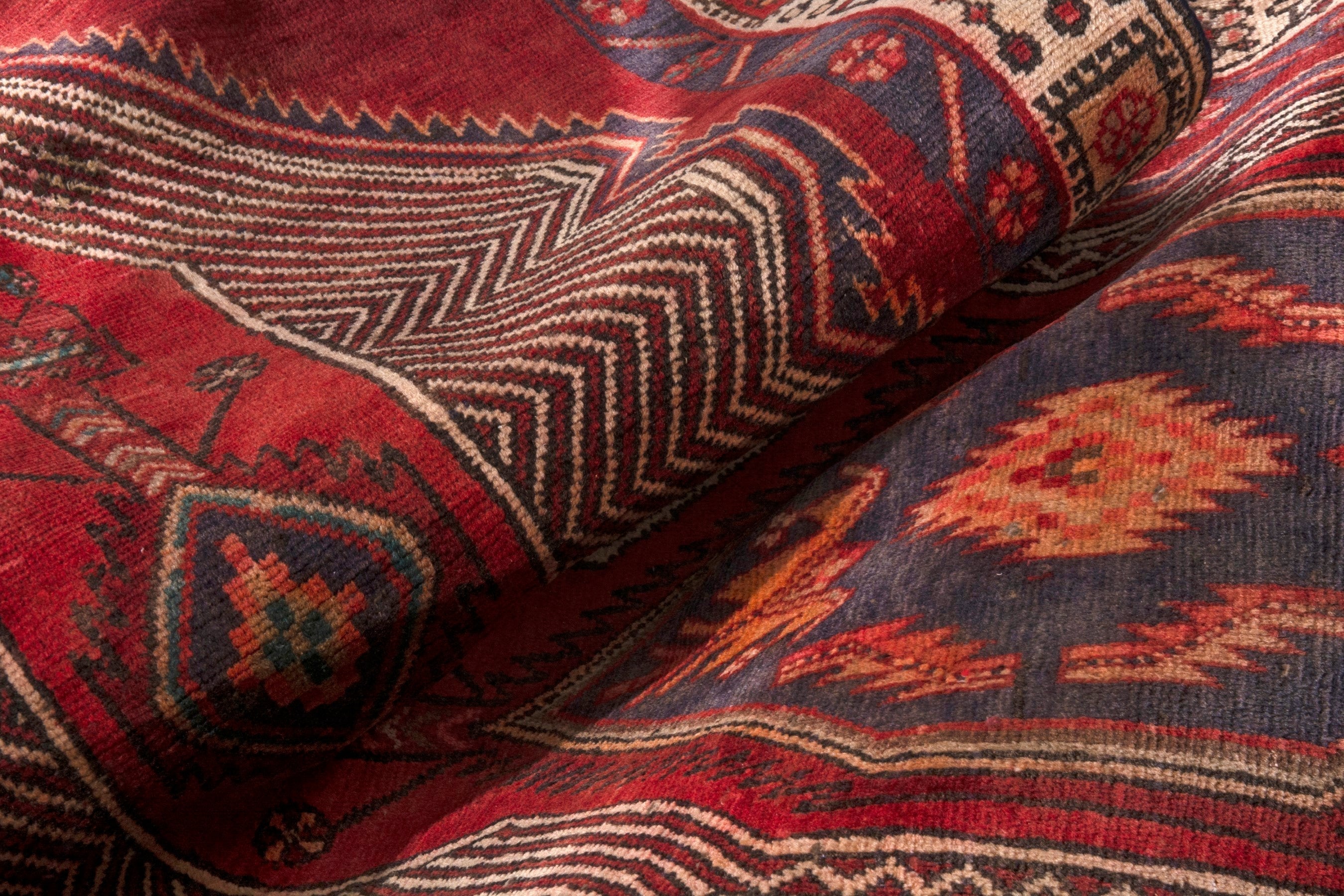 Persian Ardabil runner rug in deep red and antique gold, view 23 of 25