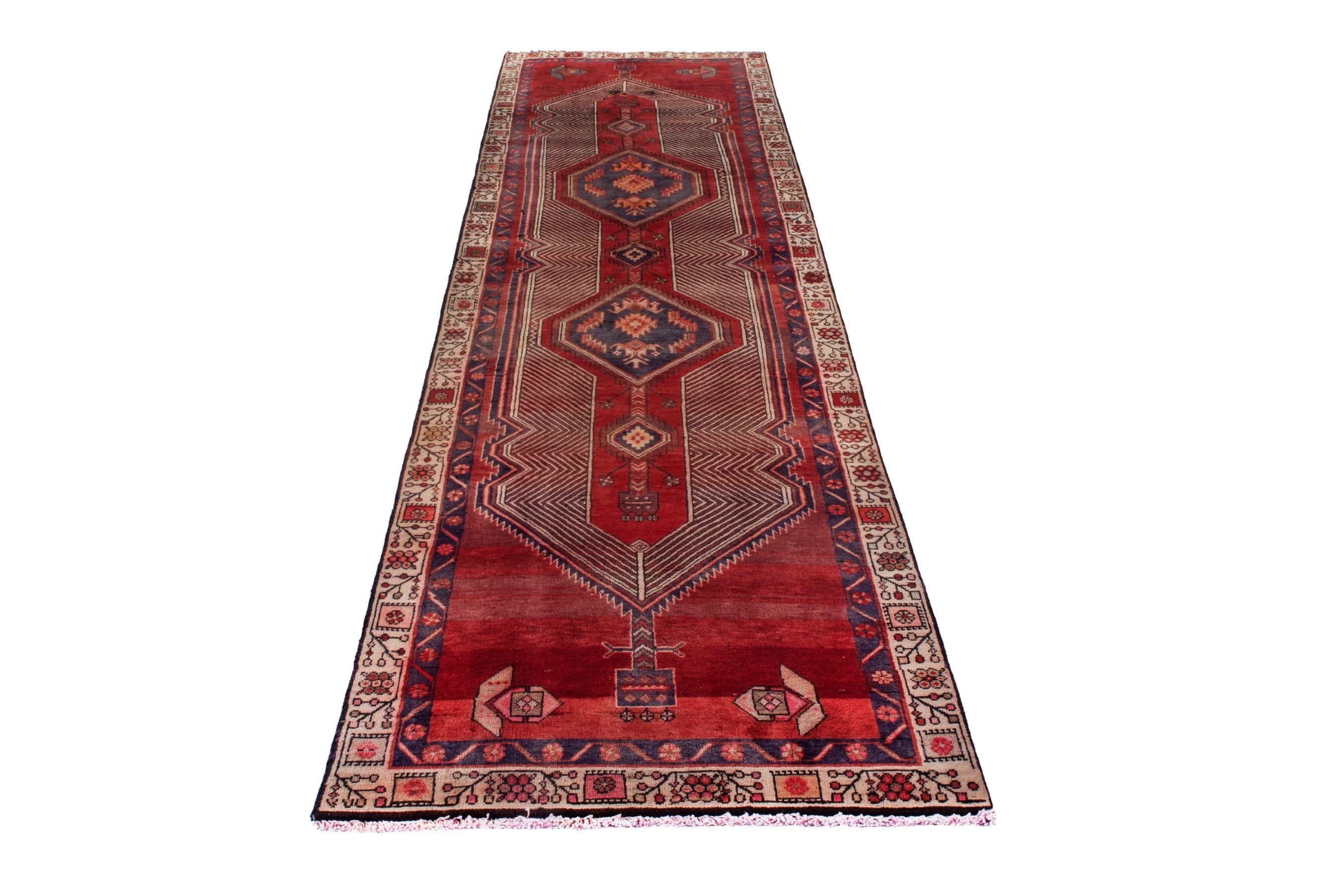 Persian Ardabil runner rug in deep red and antique gold, view 2 of 25