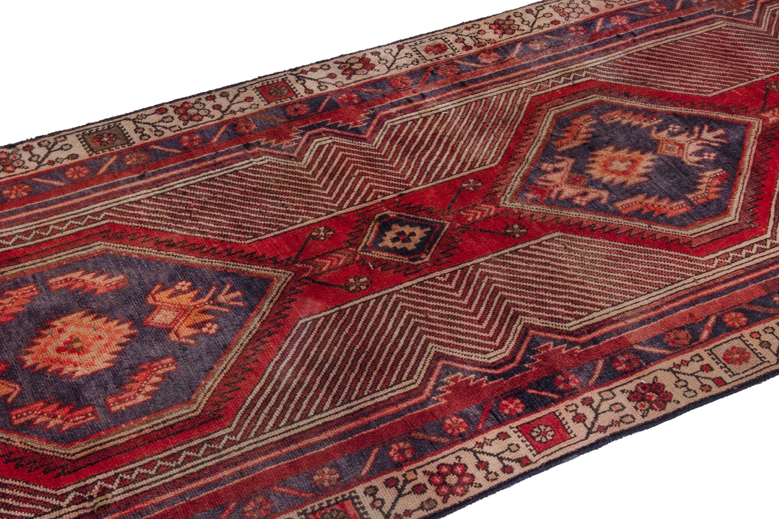 Persian Ardabil runner rug in deep red and antique gold, view 7 of 25