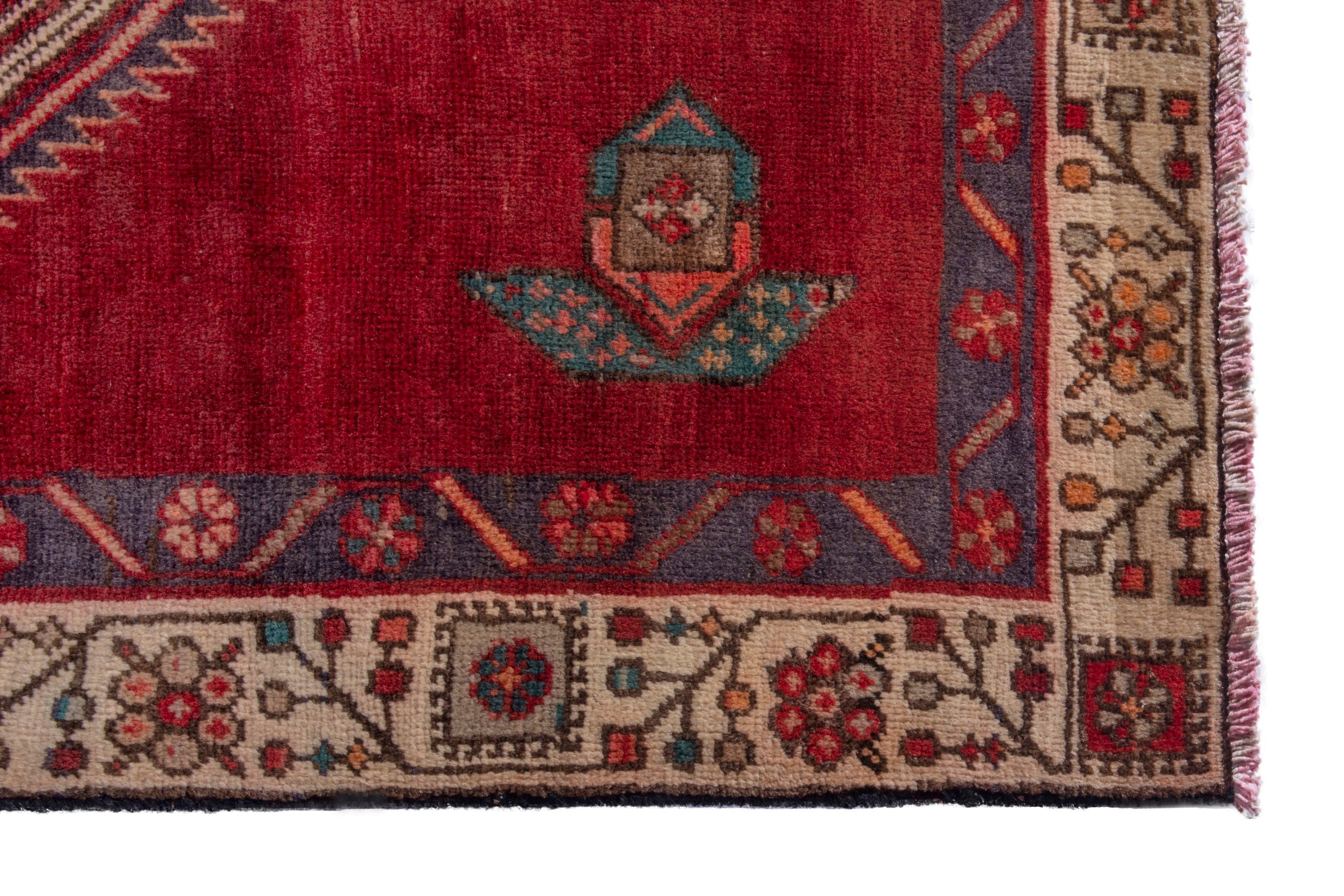 Persian Ardabil runner rug in deep red and antique gold, view 10 of 25