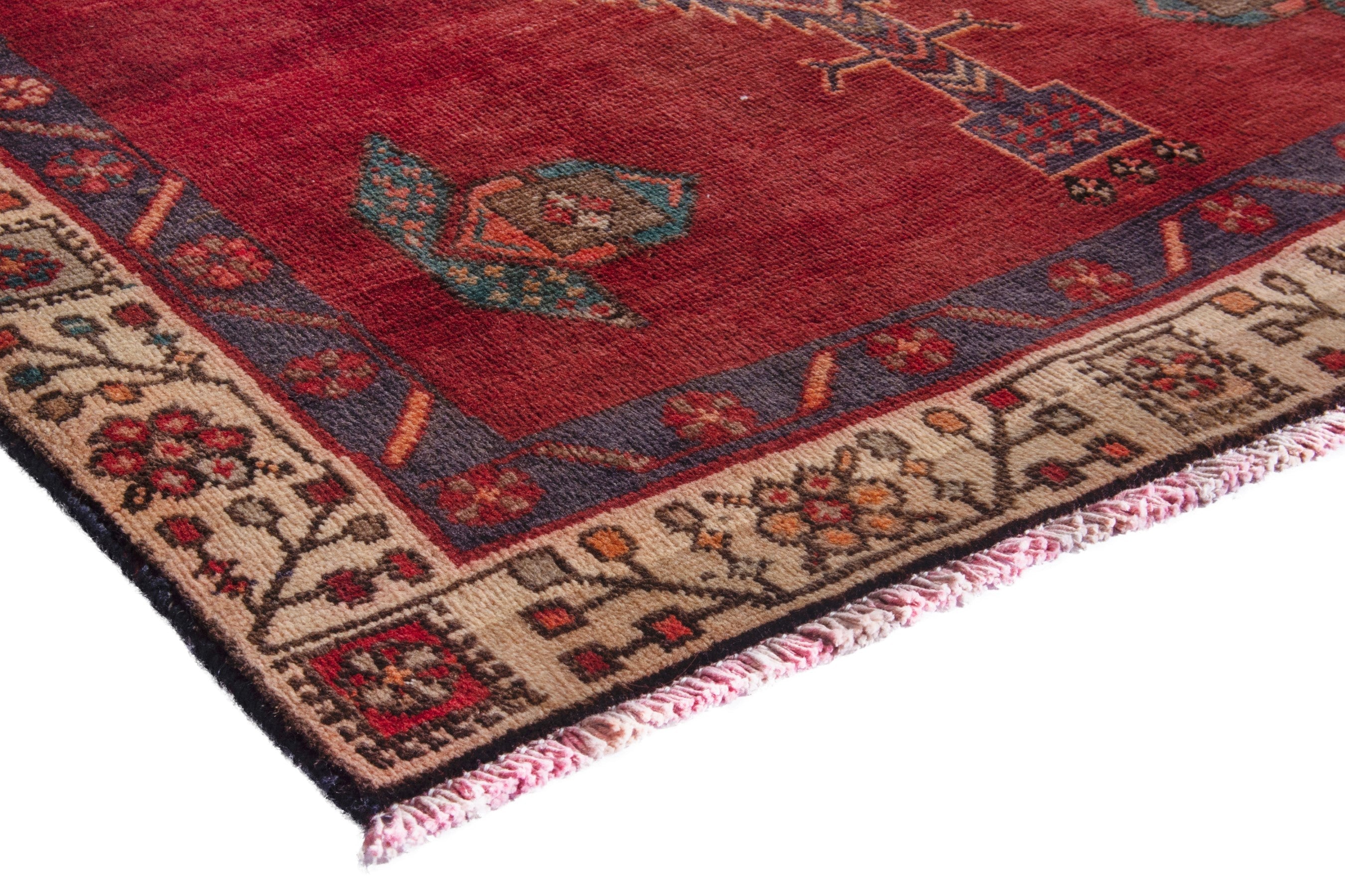 Persian Ardabil runner rug in deep red and antique gold, view 4 of 25